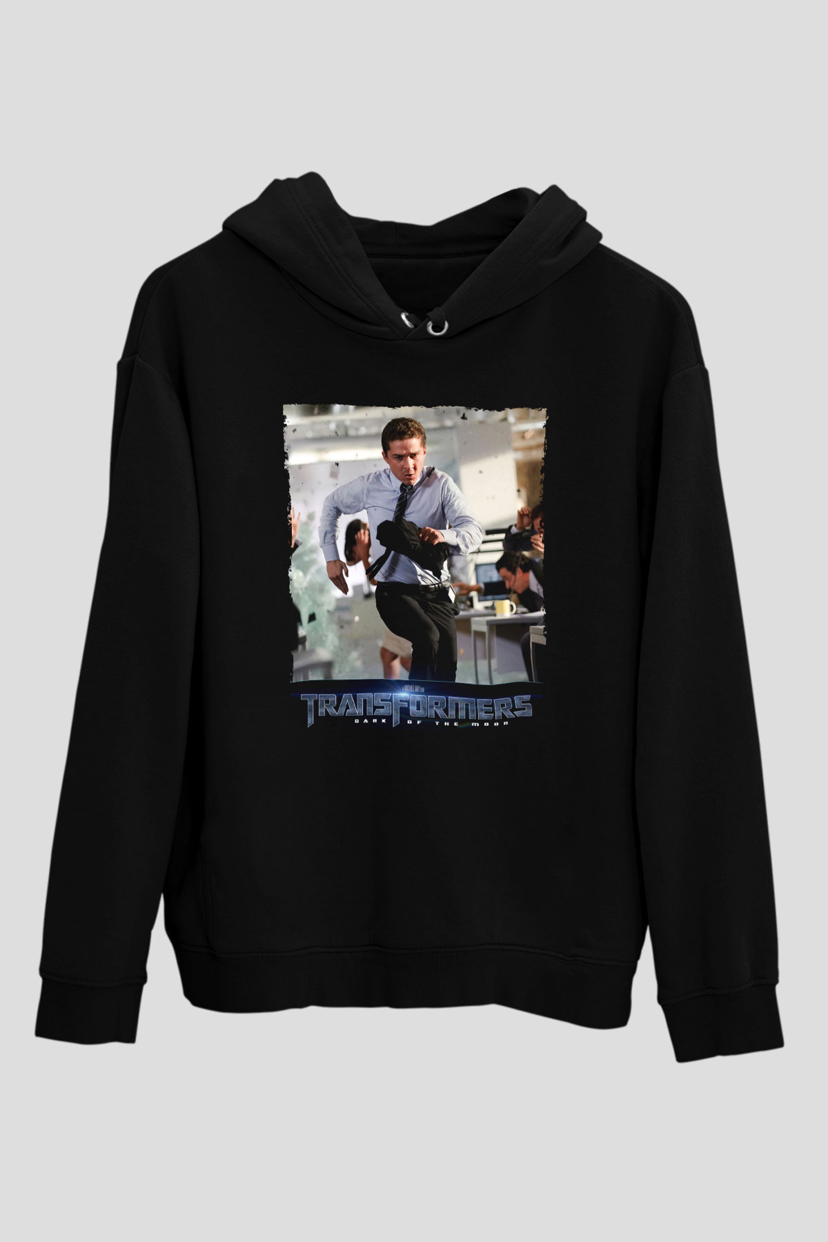 Unisex Transformers Dark of the Moon Baskılı Siyah Kapüşonlu Sweatshirt