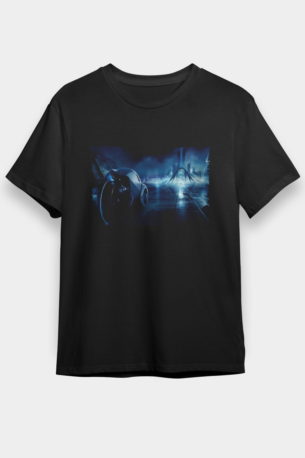 Unisex Tron Baskılı Siyah T-Shirt
