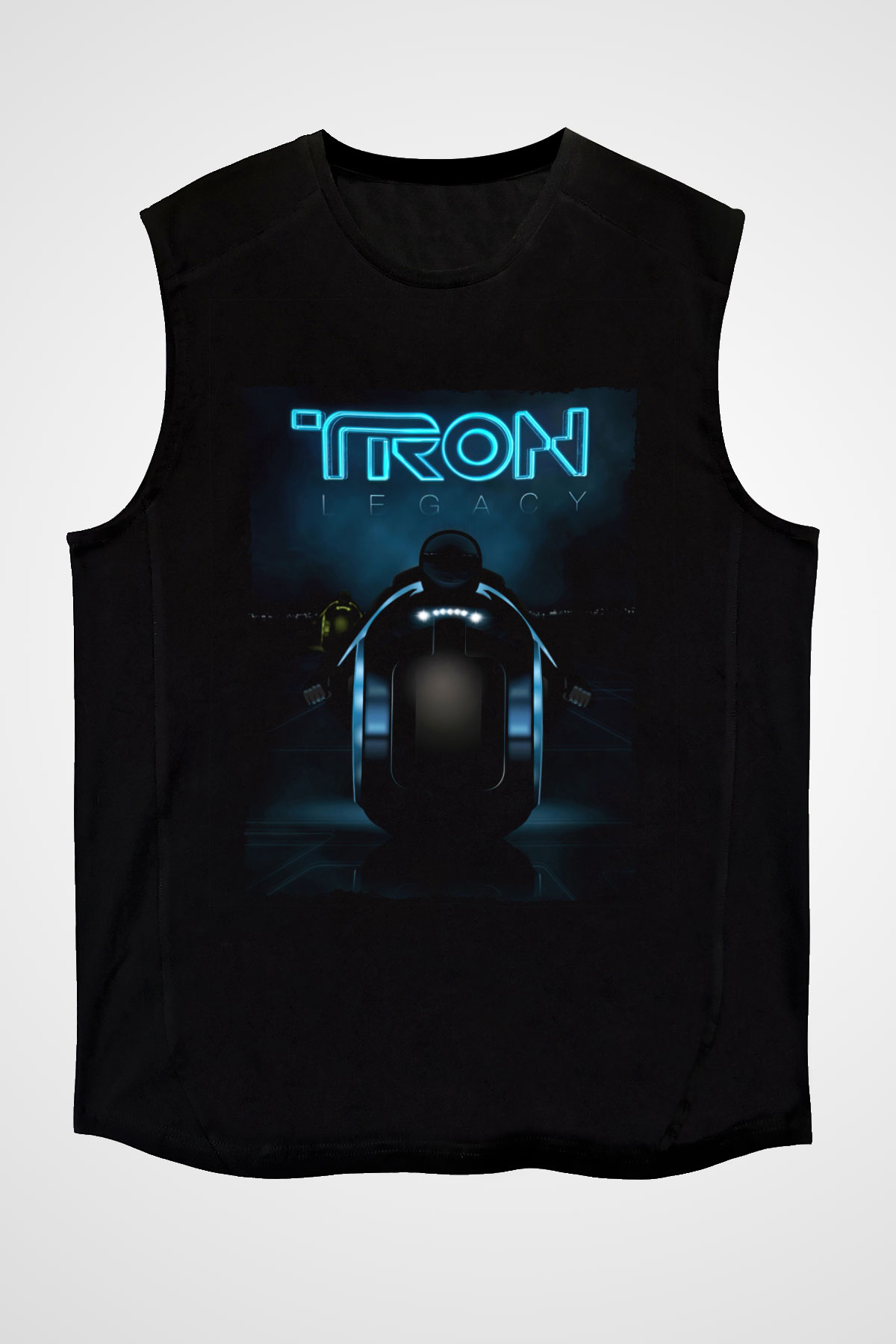 Unisex Tron Baskılı Siyah Unisex Kolsuz T-shirt
