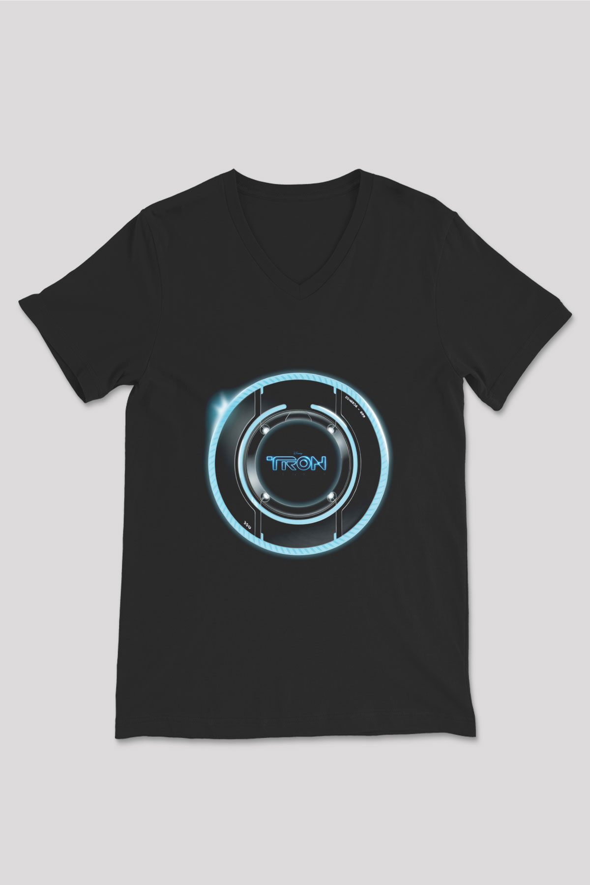 Unisex Tron Baskılı Siyah V Yaka Tshirt