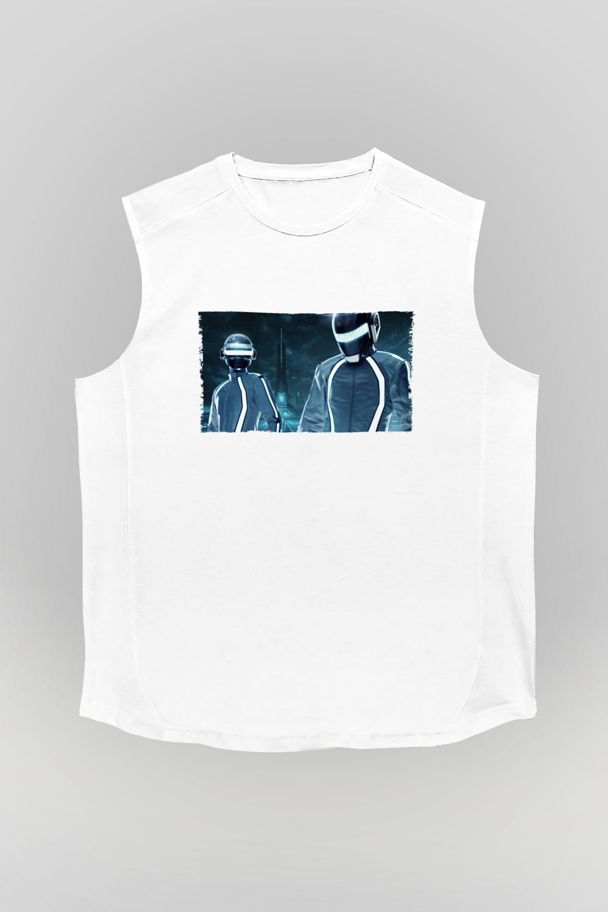 Unisex Tron Legacy Baskılı Beyaz Kolsuz Tshirt