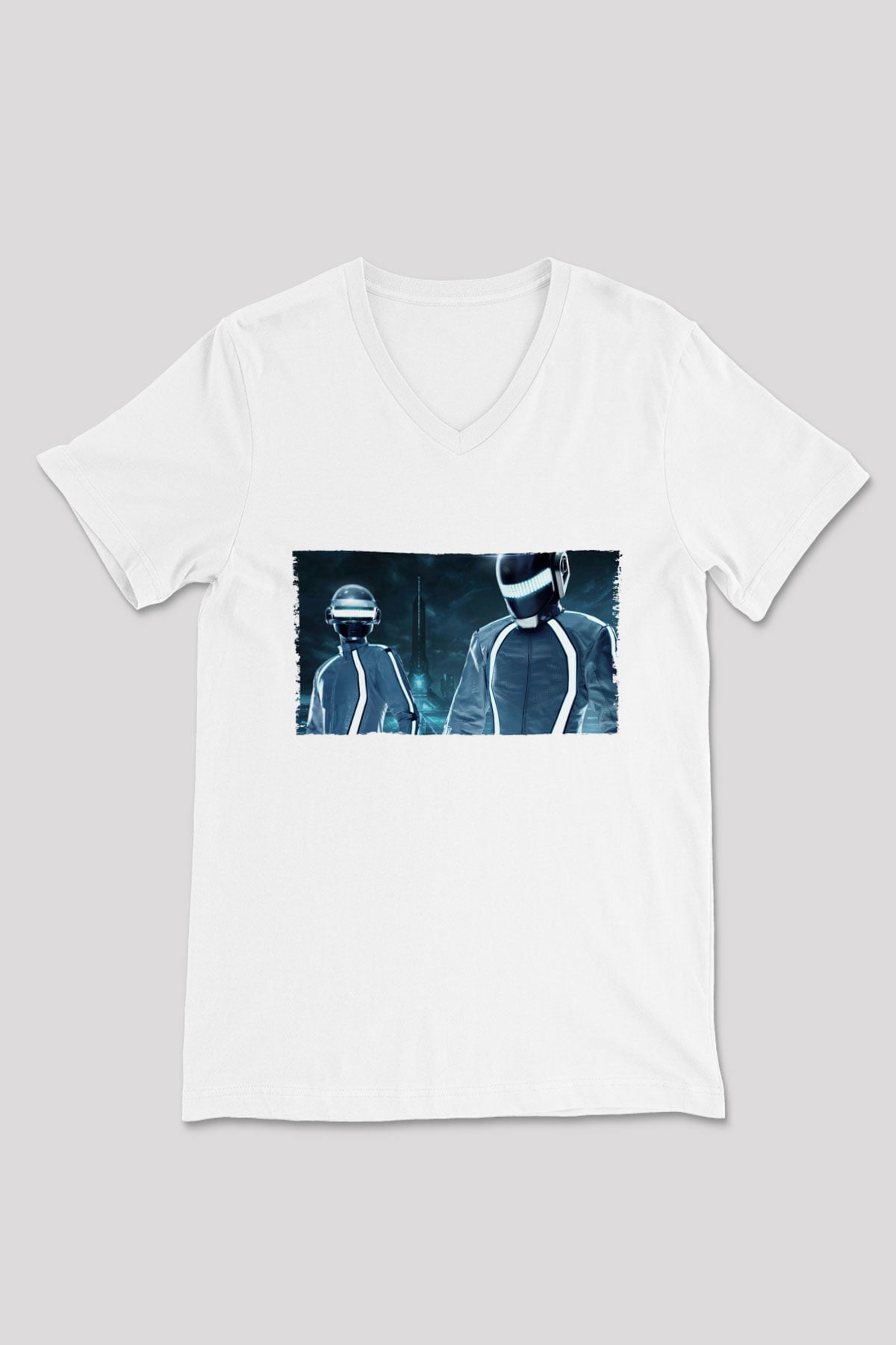 Unisex Tron Legacy Baskılı Beyaz V Yaka Tshirt