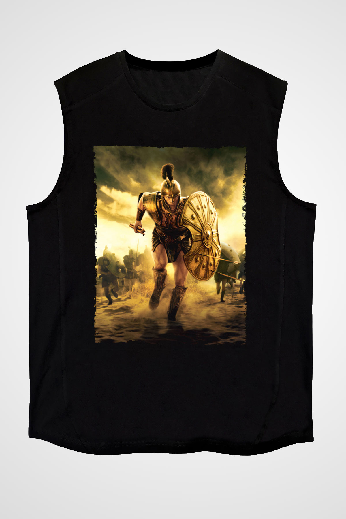 Unisex Truva (Troy) Baskılı Siyah Kolsuz Tshirt