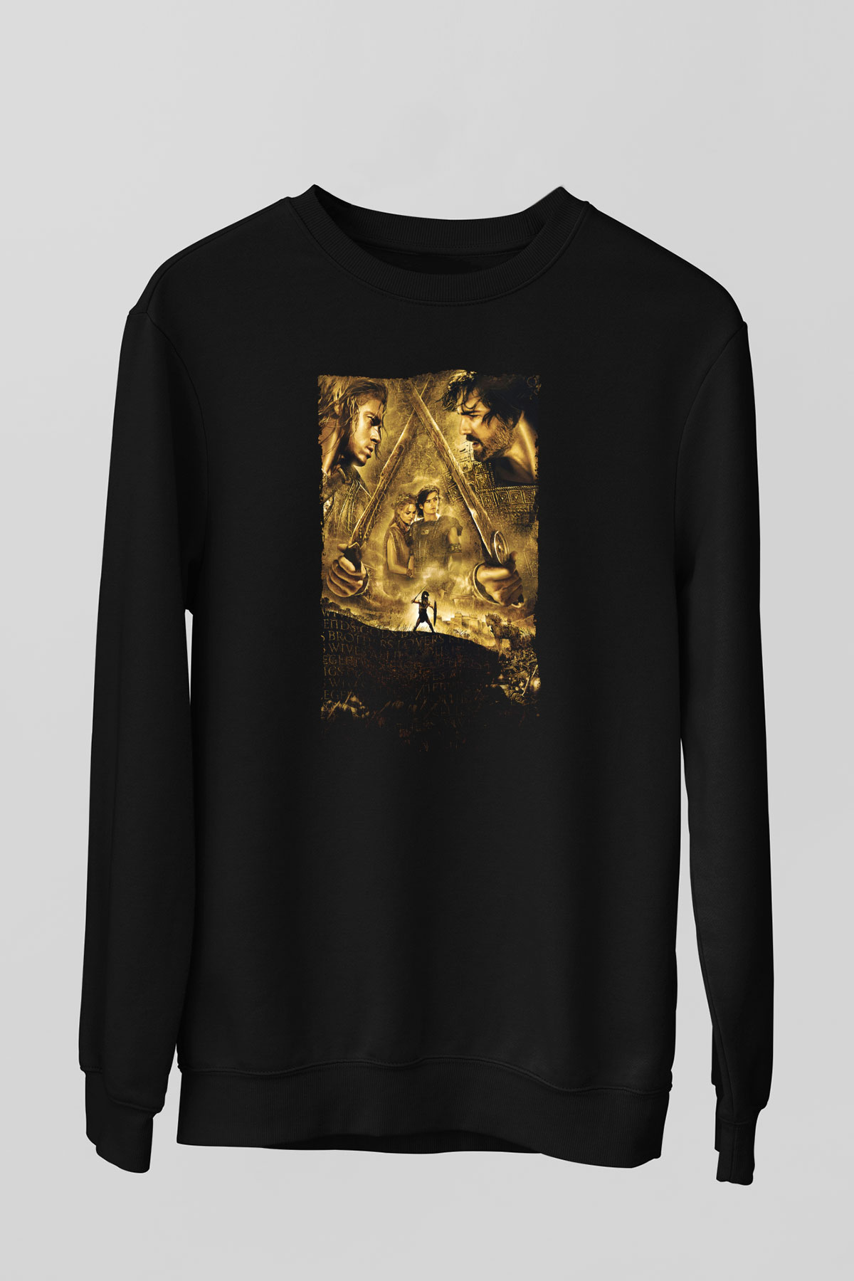 Unisex Truva (Troy) Baskılı Siyah Sweatshirt