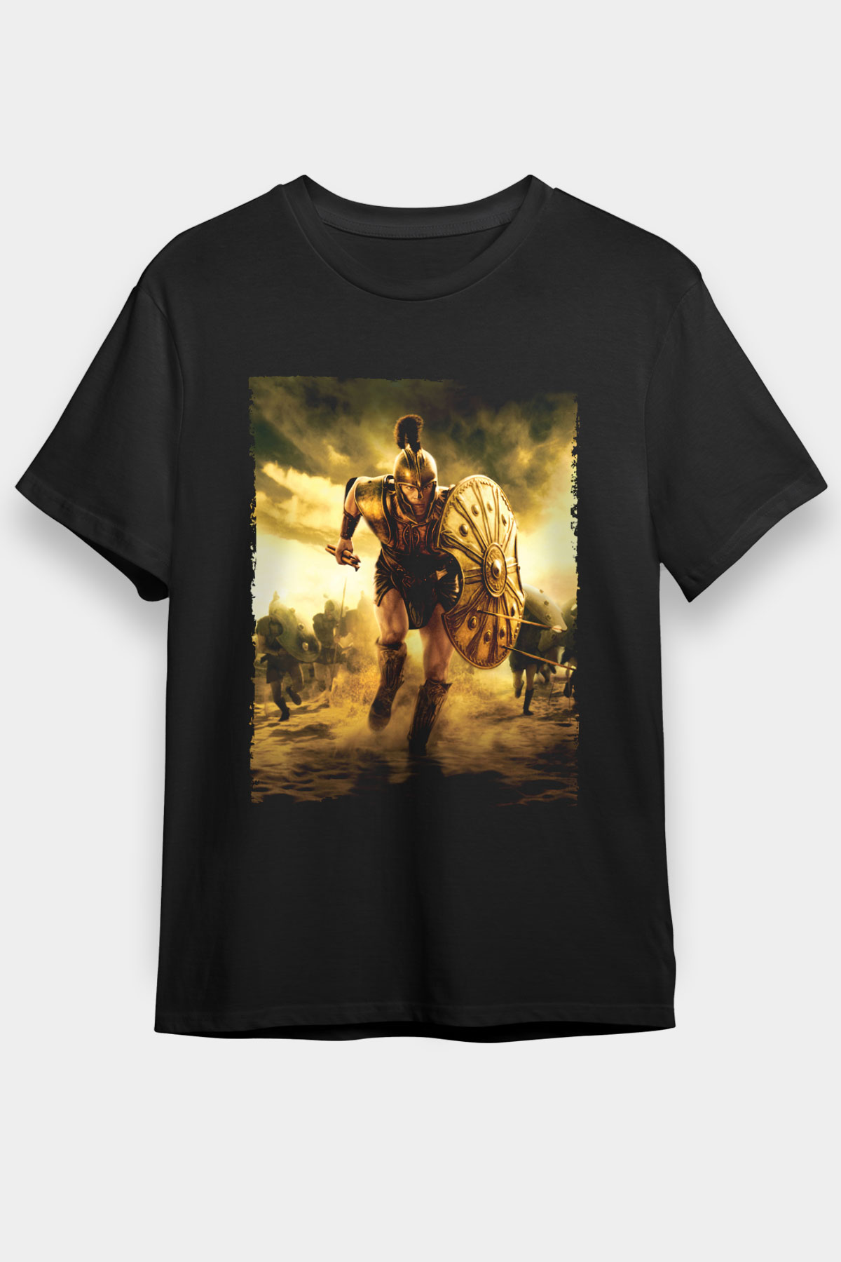 Unisex Truva (Troy) Baskılı Siyah Tshirt
