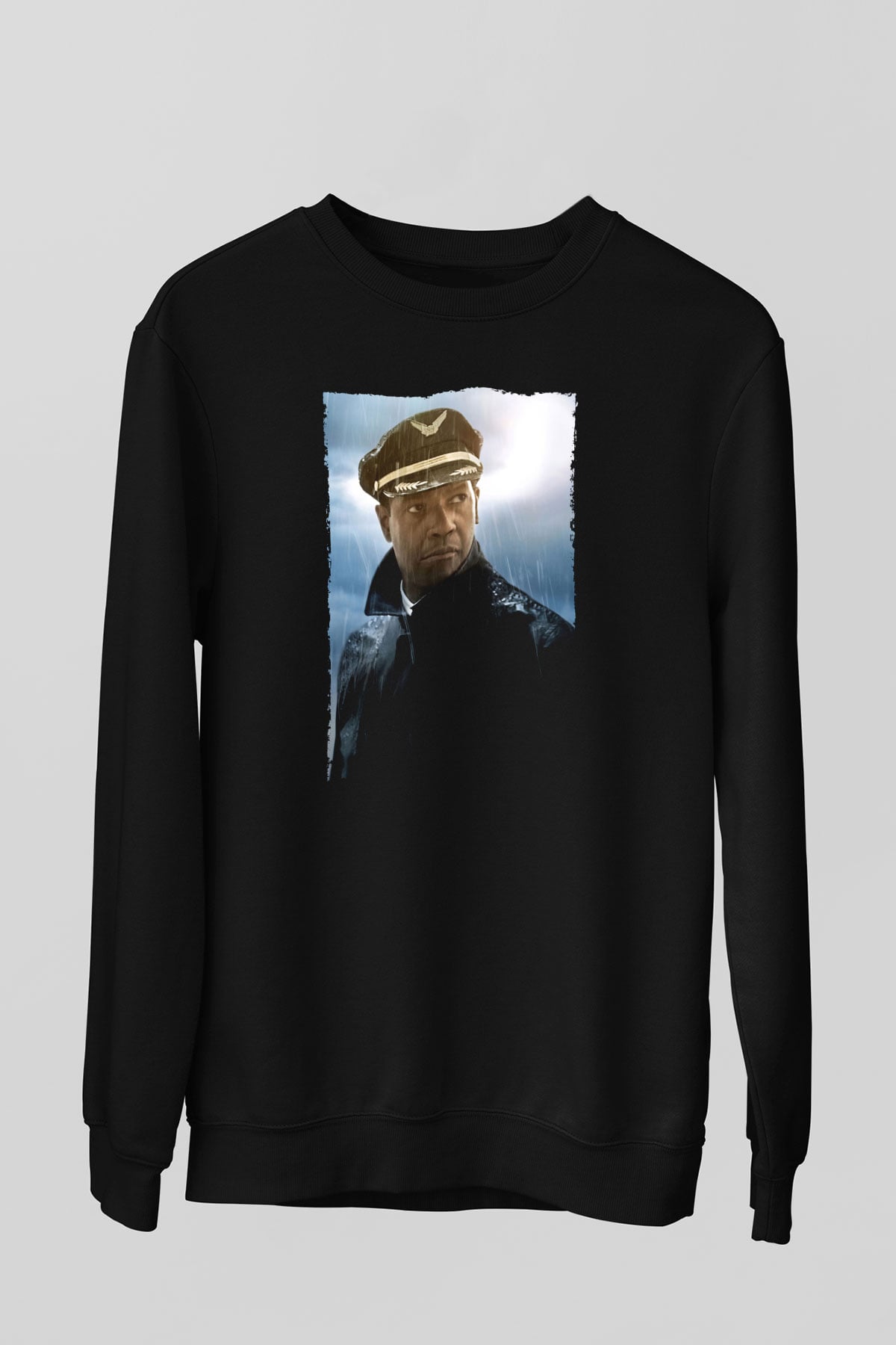 Unisex Uçuş (Flight) Baskılı Siyah Sweatshirt