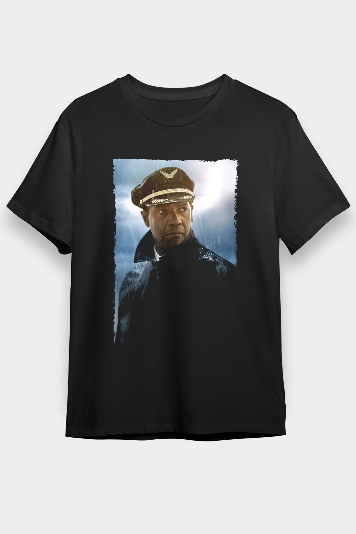 Unisex Uçuş (Flight) Baskılı Siyah T-shirt