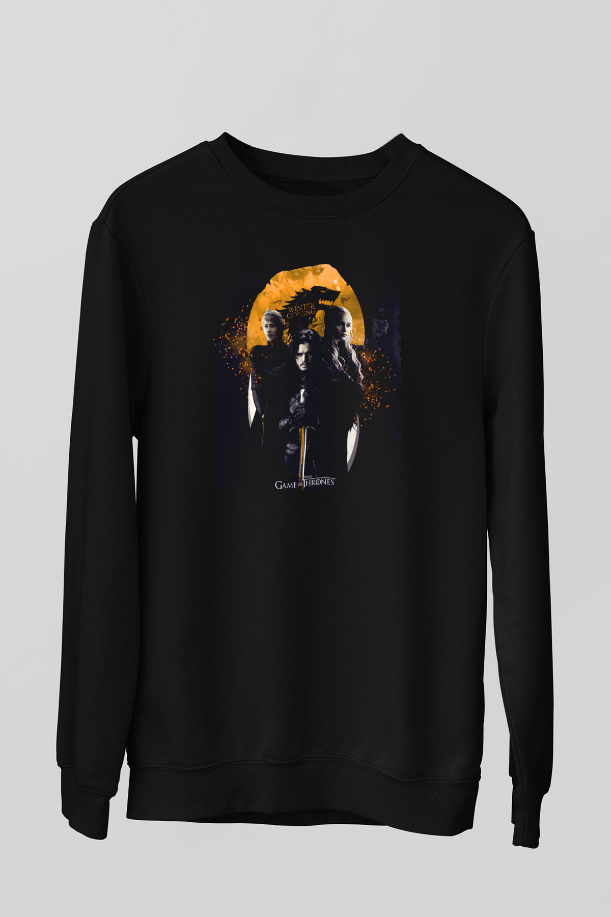 Unisex Unisex Game of Thrones Baskılı Siyah Sweatshirt