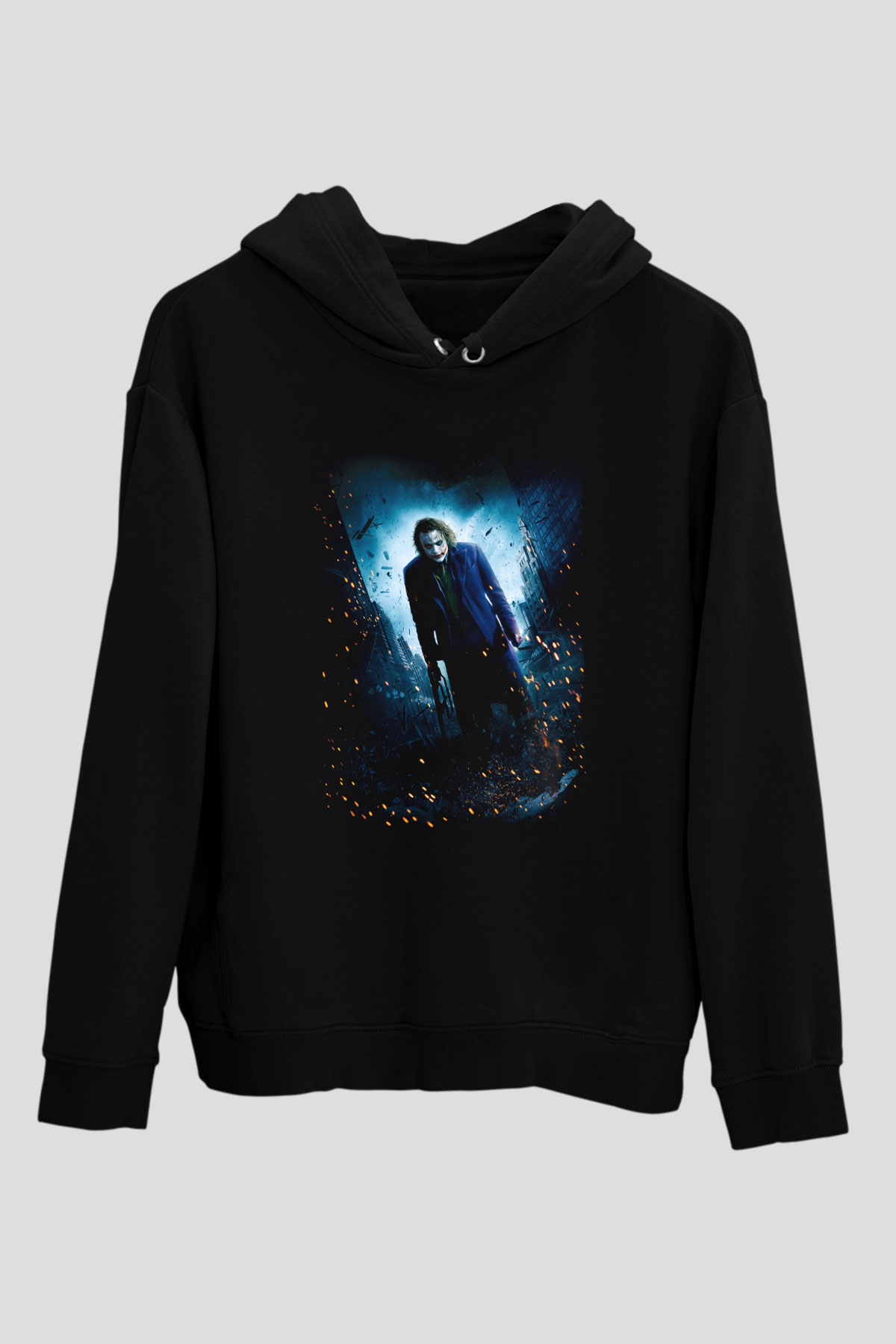 Unisex Unisex Joker Baskılı Siyah Kapüşonlu Sweatshirt