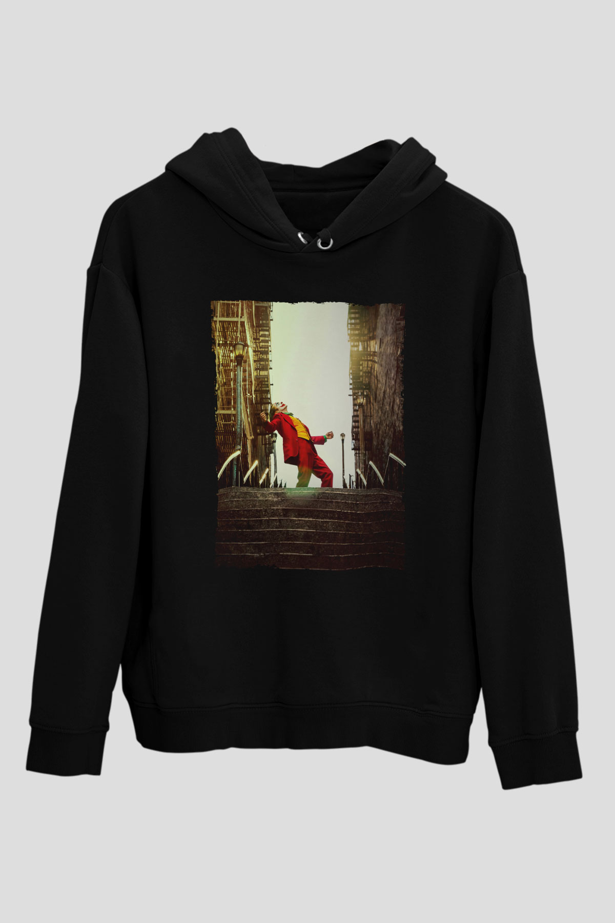 Unisex Unisex Joker Baskılı Siyah Kapüşonlu Sweatshirt