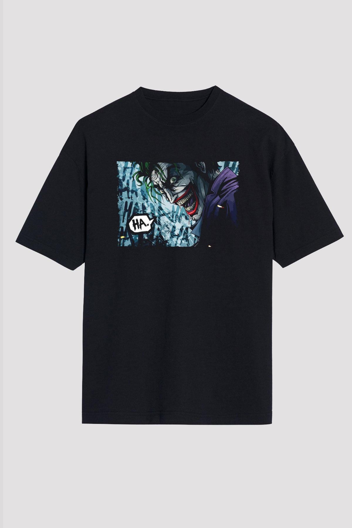 Unisex Unisex Joker Baskılı Siyah Oversize T-shirt