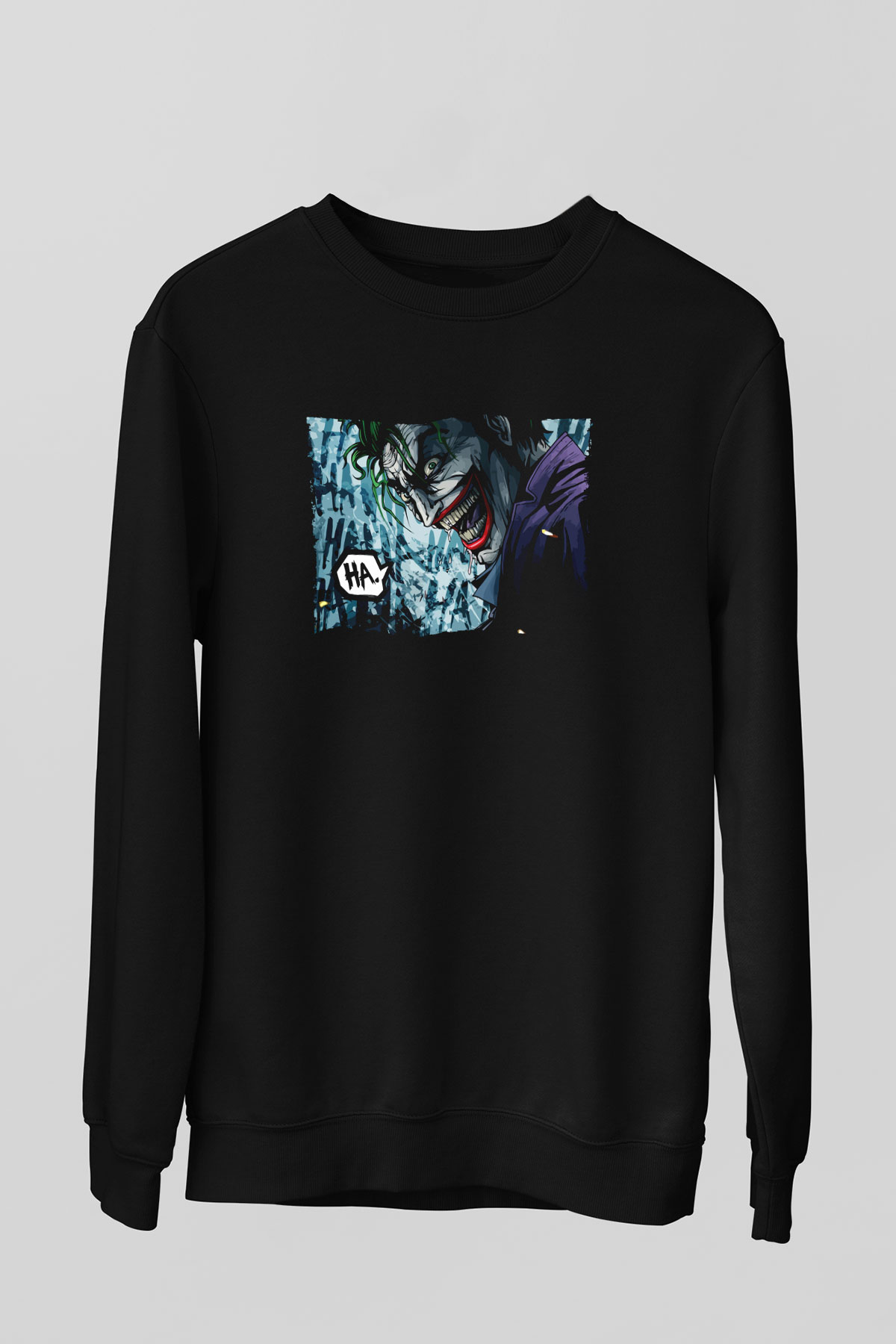 Unisex Unisex Joker Baskılı Siyah Sweatshirt