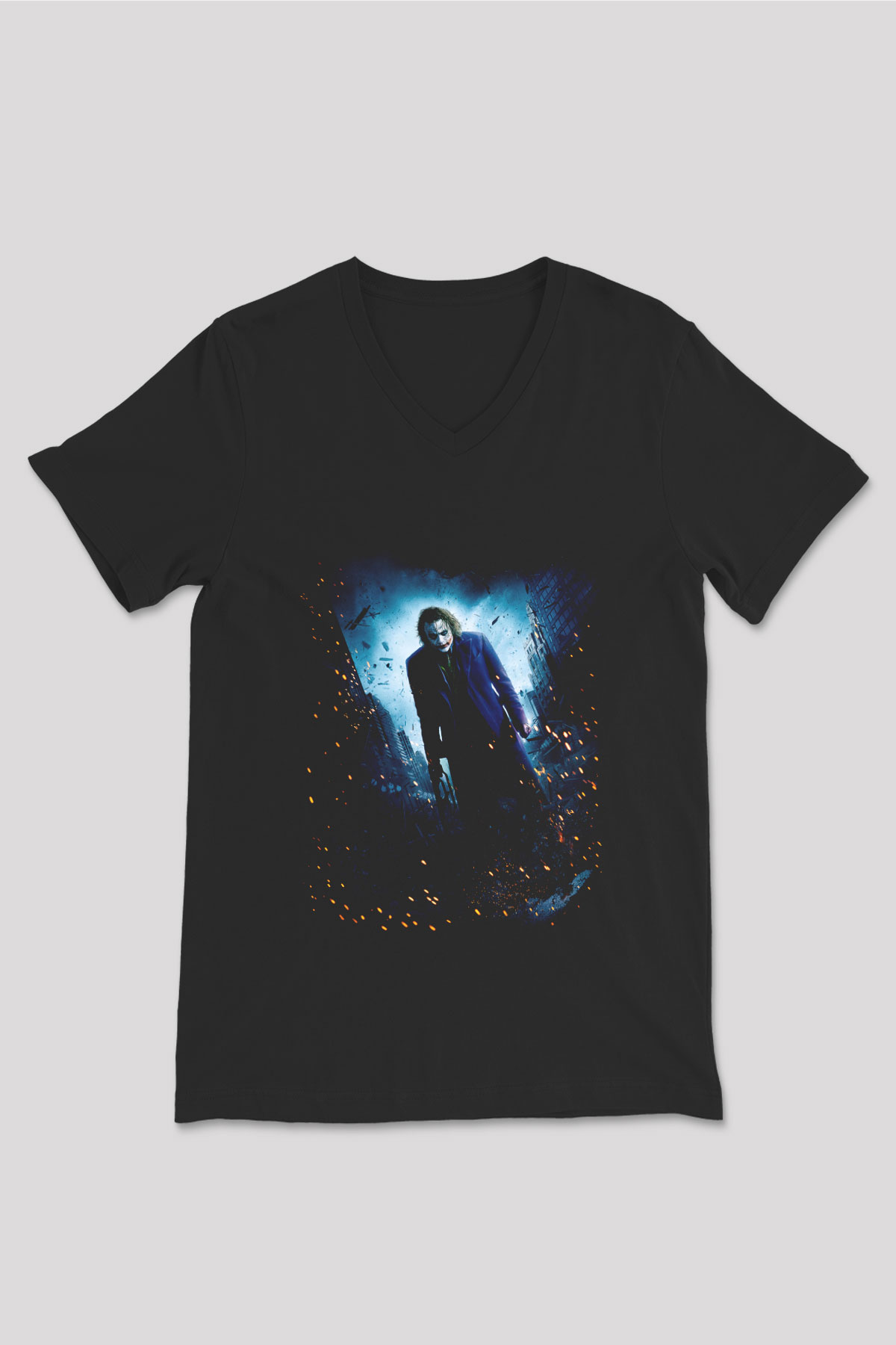 Unisex Unisex Joker Baskılı Siyah V Yaka Tshirt