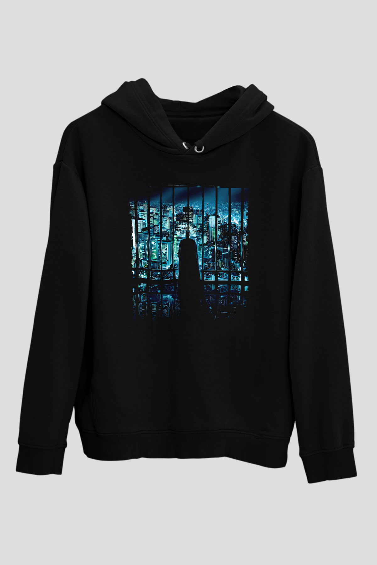 Unisex Unisex Kara Şövalye (The Dark Knight) Baskılı Siyah Kapüşonlu Sweatshirt