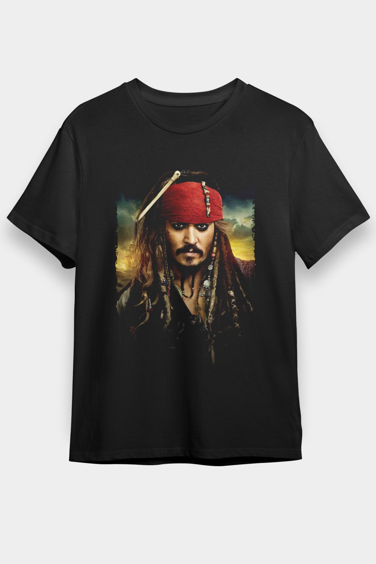 Unisex Unisex Karayip Korsanları (Pirates of the Caribbean) Baskılı Siyah Tshirt
