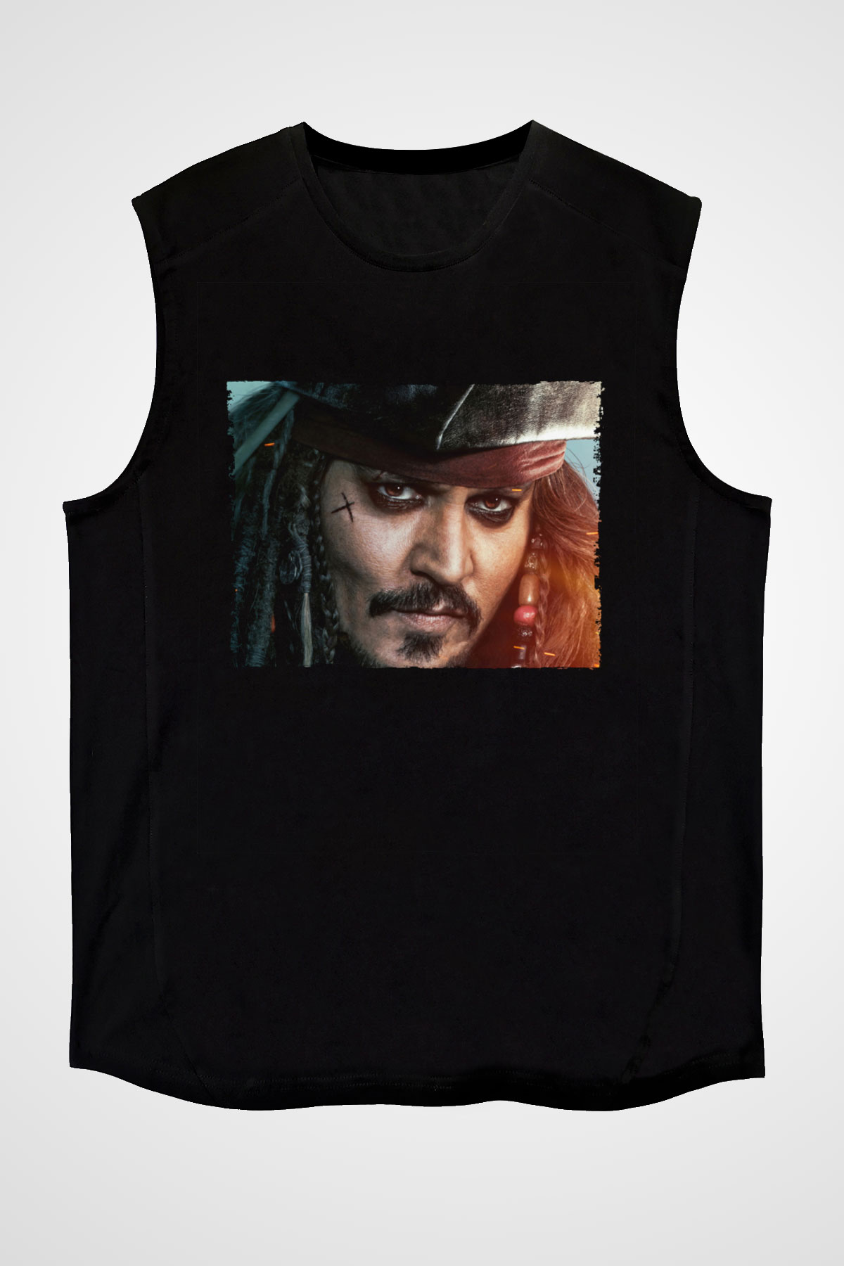 Unisex Unisex Karayip Korsanları (Pirates of the Caribbean) Baskılı Siyah Kolsuz T-shirt