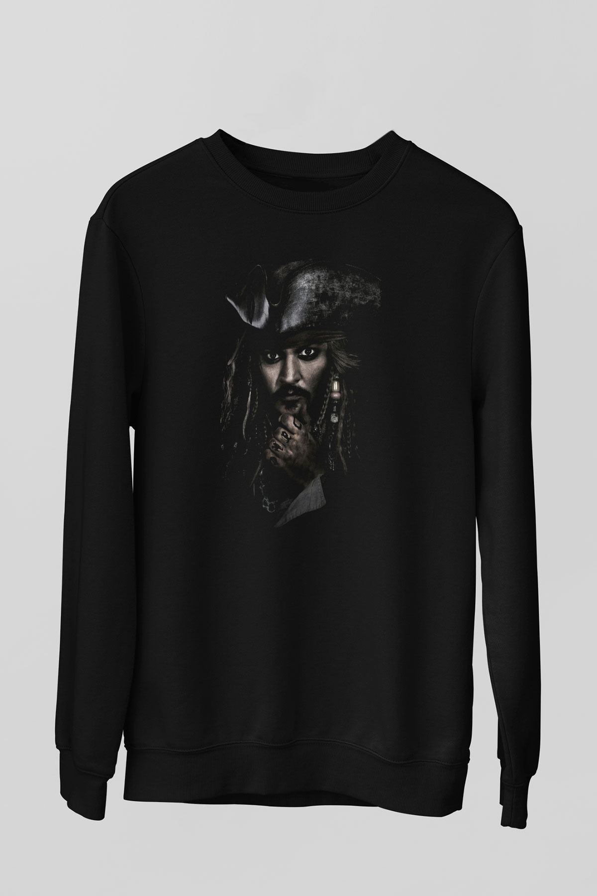 Unisex Unisex Karayip Korsanları (Pirates of the Caribbean) Baskılı Siyah Sweatshirt