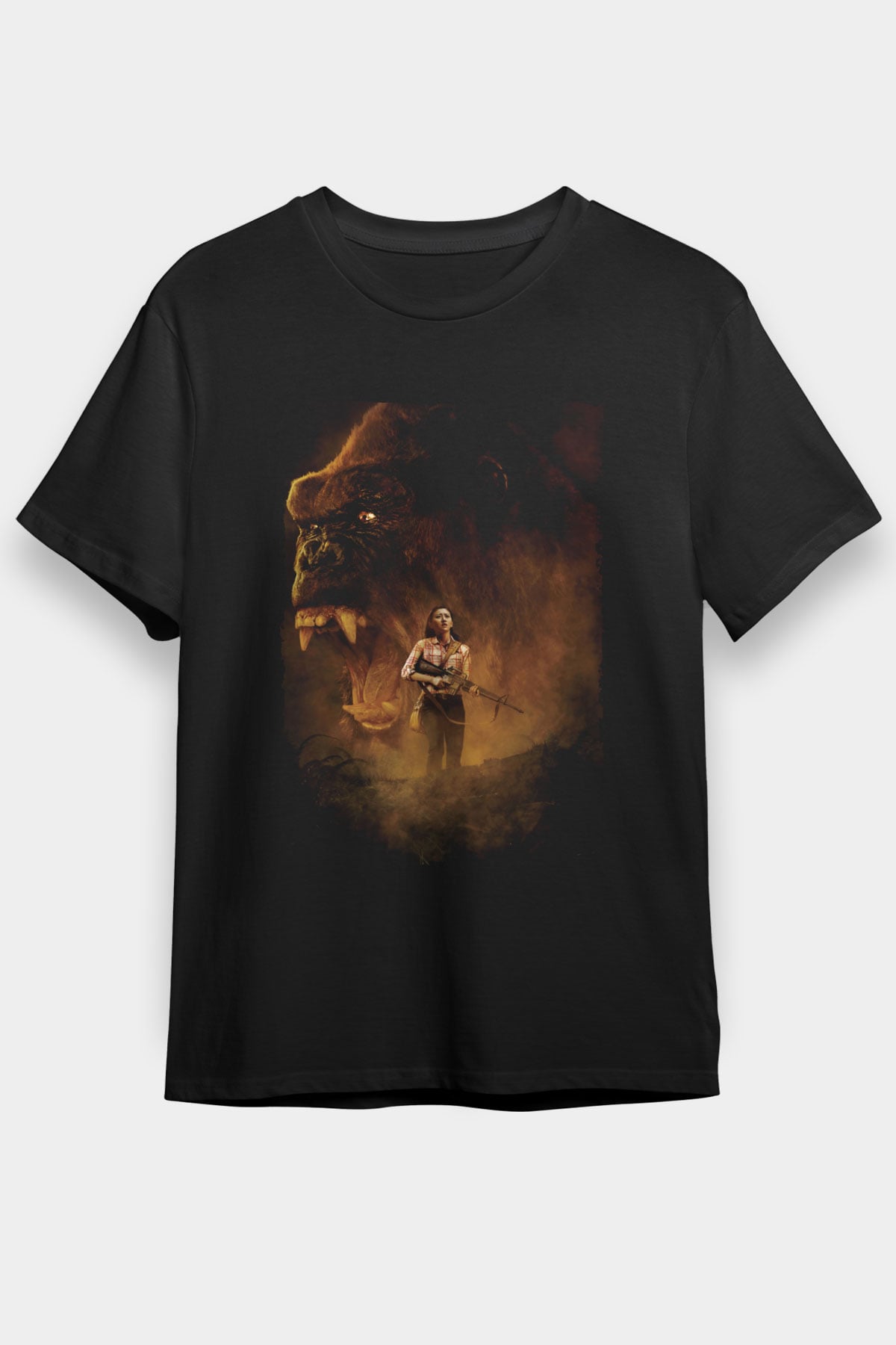 Unisex Unisex Kong Kafatası Adası (Kong Skull Island) Baskılı Siyah Tshirt