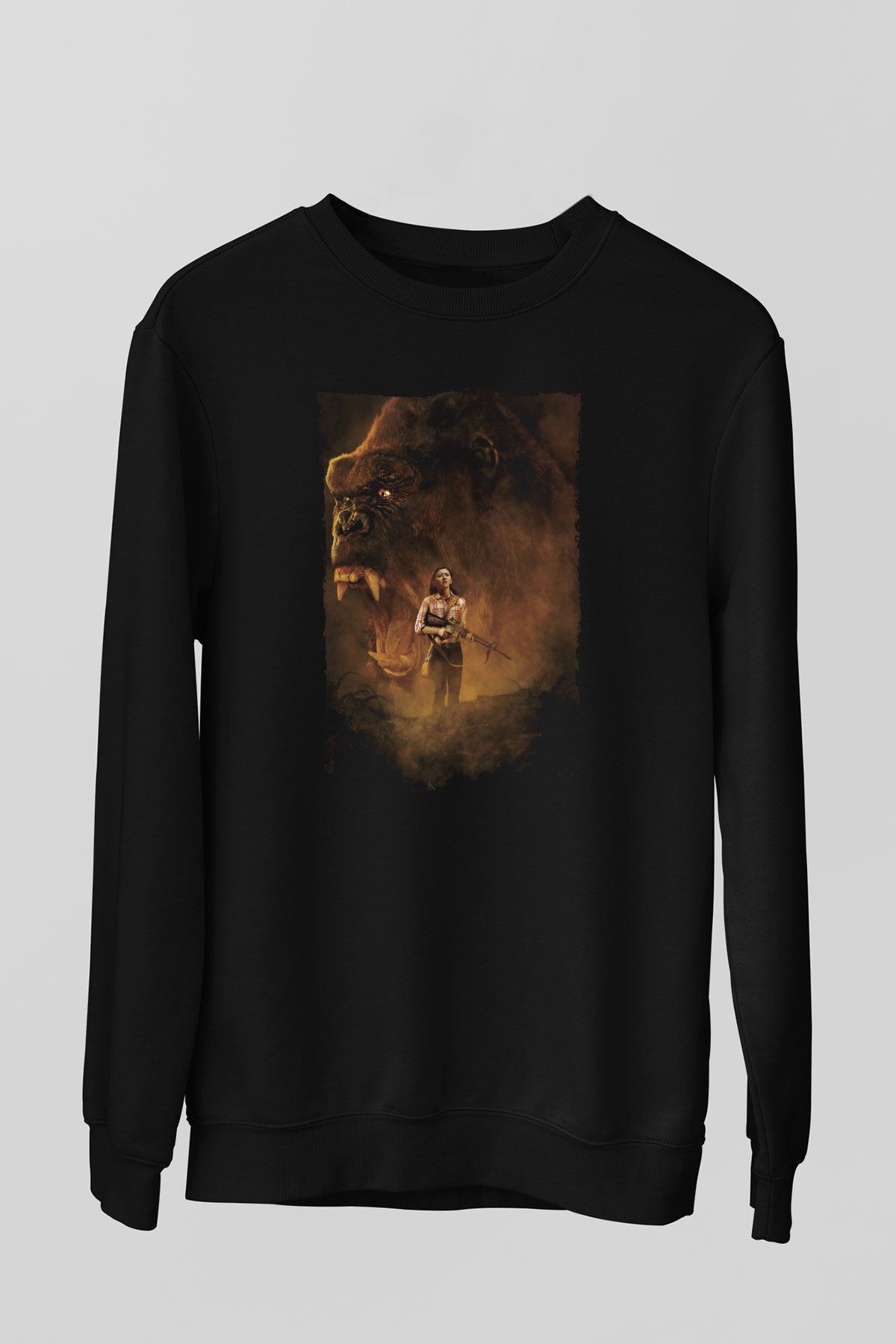 Unisex Unisex Kong Kafatası Adası (Kong Skull Island) Baskılı Siyah Sweatshirt