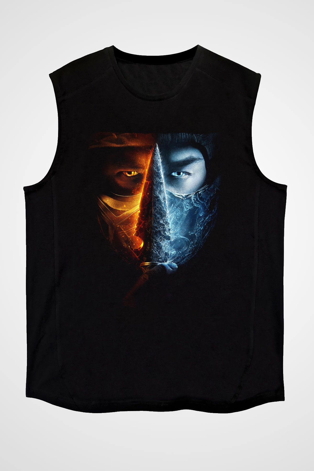 Unisex Unisex Mortal Kombat Baskılı Siyah Kolsuz Tişört