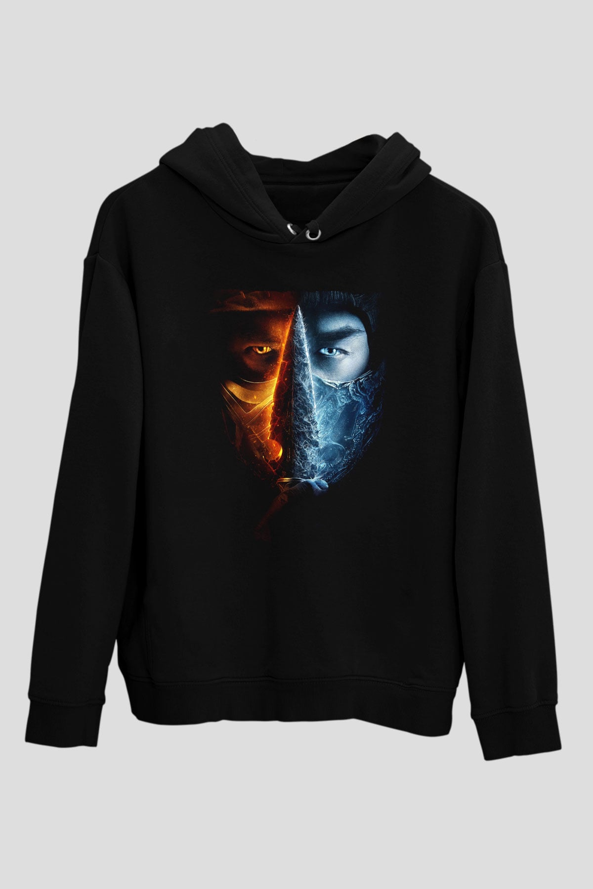 Unisex Unisex Mortal Kombat Baskılı Siyah Kapüşonlu Sweatshirt