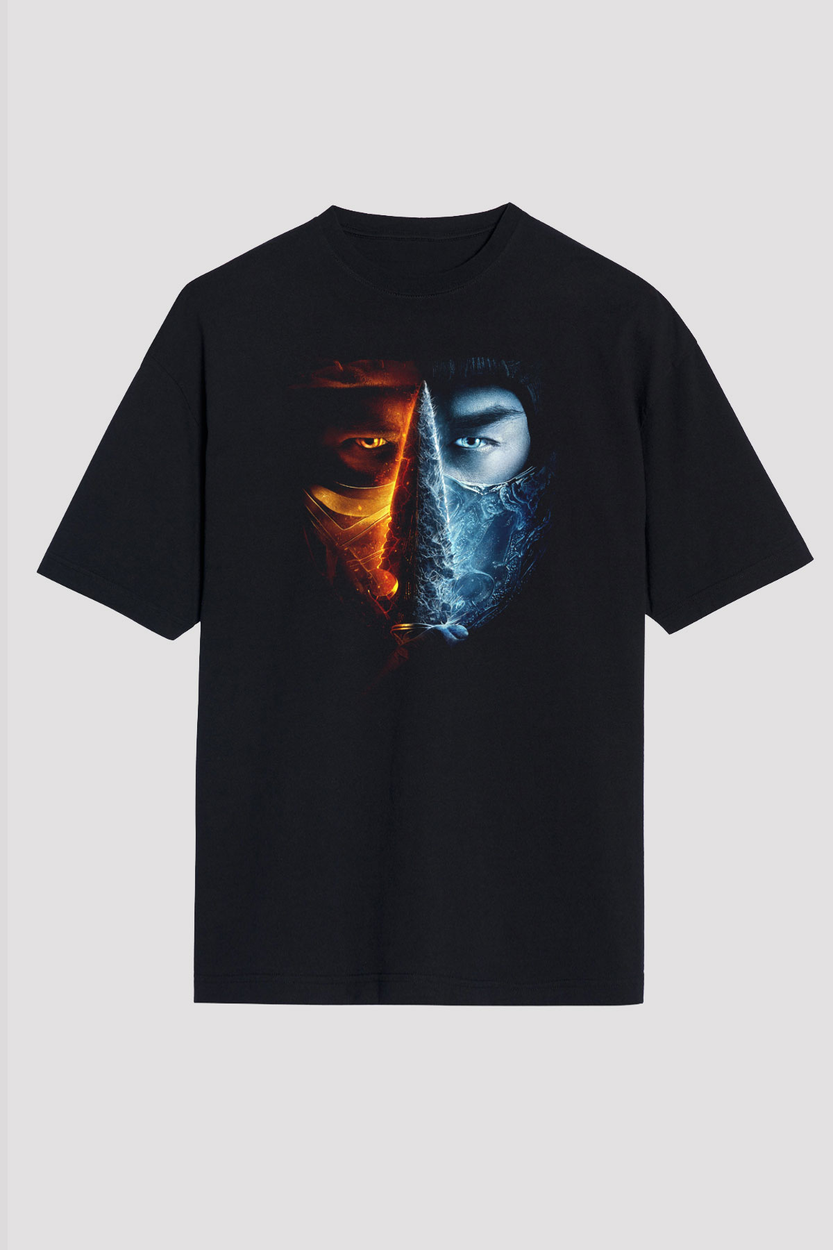 Unisex Unisex Mortal Kombat Baskılı Siyah Oversize Tişört