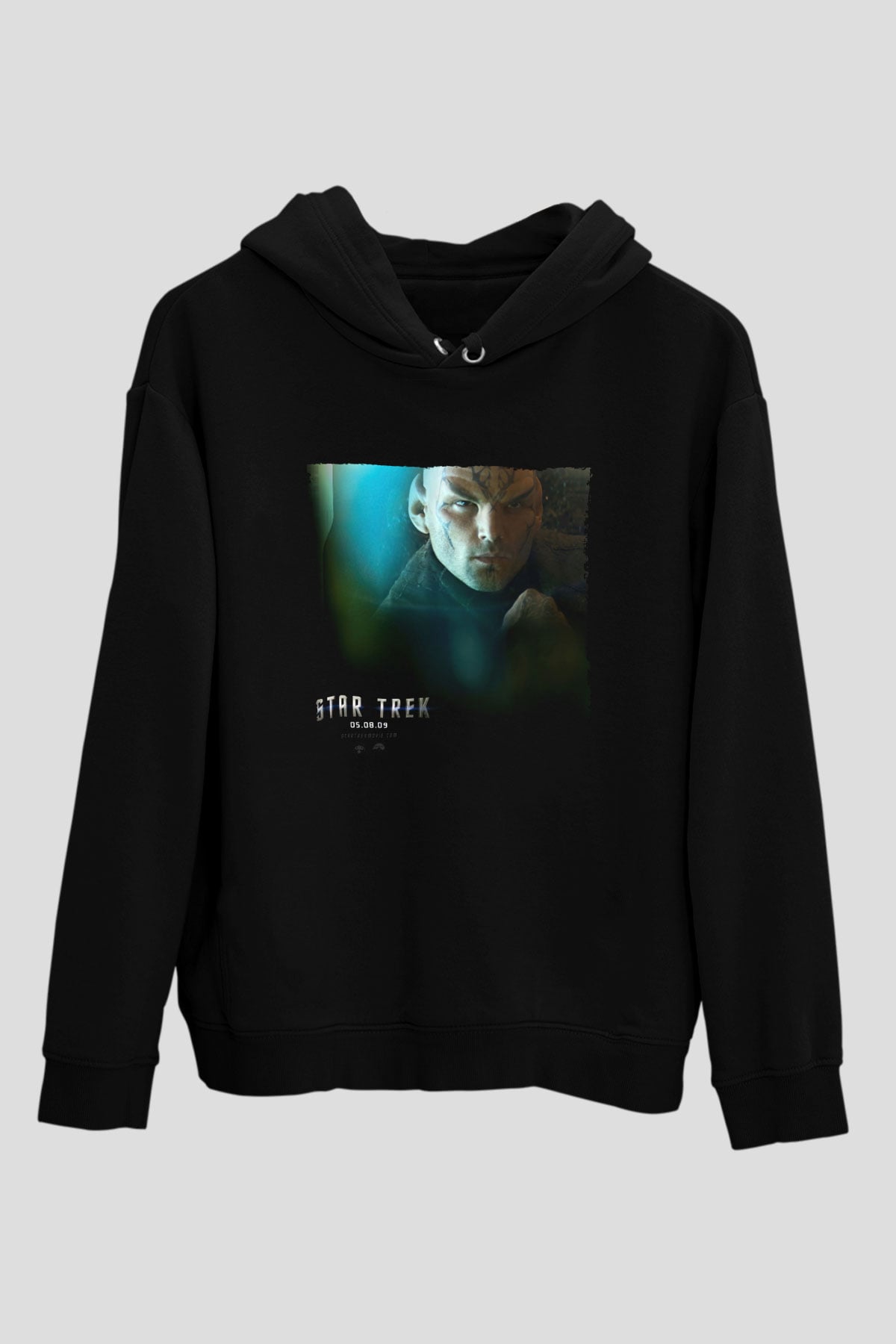 Unisex Uzay Yolu (Star Trek) Baskılı Siyah Kapüşonlu Sweatshirt