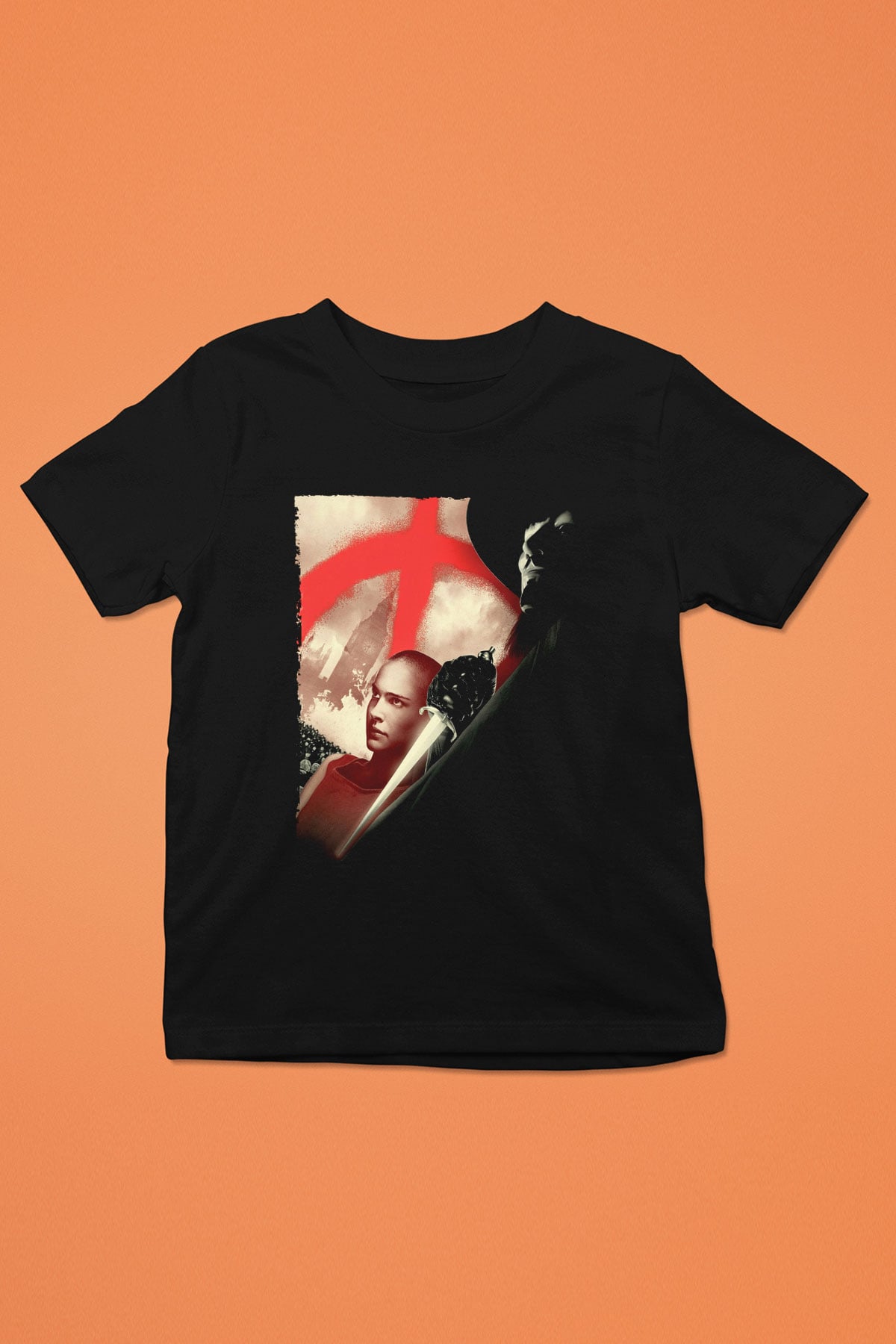 Unisex V for Vendetta Baskılı Siyah Çocuk T-Shirt