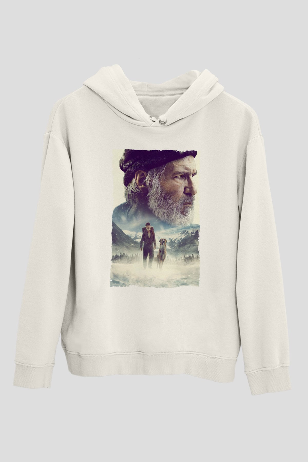 Unisex Vahşetin Çağrısı (The Call of the Wild) Baskılı Beyaz Kapüşonlu Sweatshirt