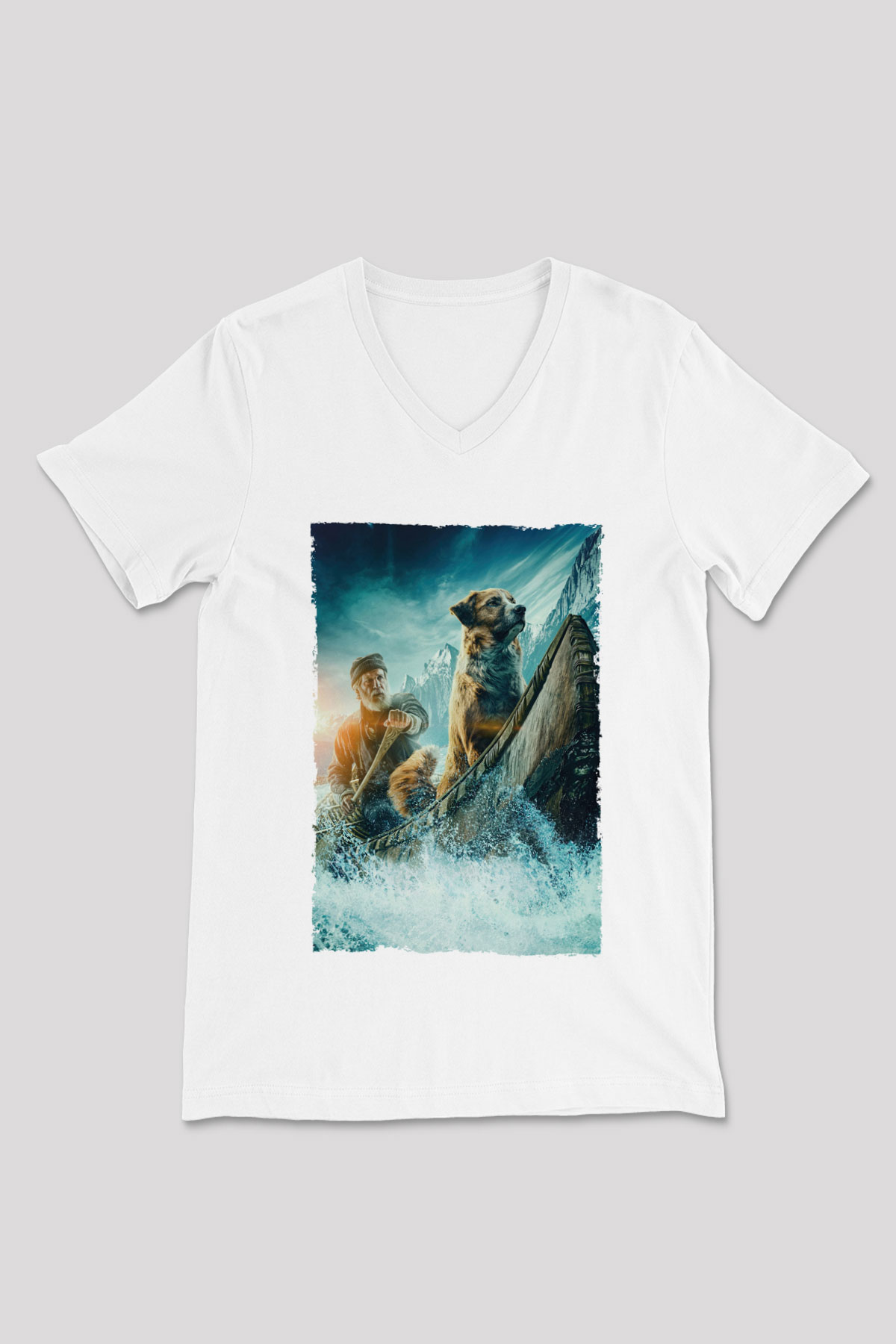 Unisex Vahşetin Çağrısı (The Call of the Wild) Baskılı Beyaz V Yaka Tshirt