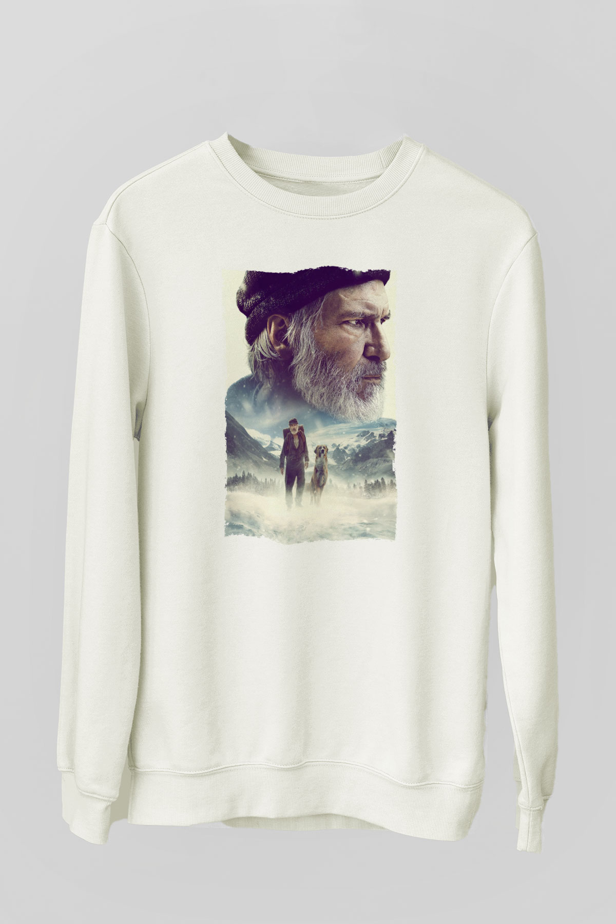 Unisex Vahşetin Çağrısı (The Call of the Wild) Baskılı Beyaz Sweatshirt