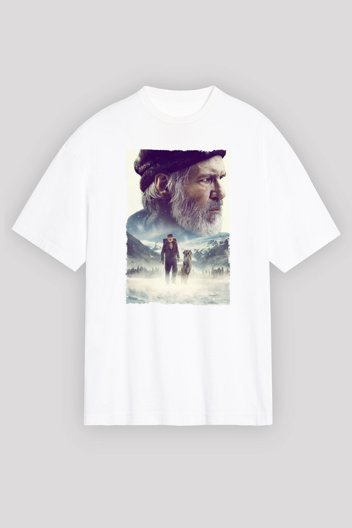 Unisex Vahşetin Çağrısı (The Call of the Wild) Baskılı Beyaz Oversize Tişört