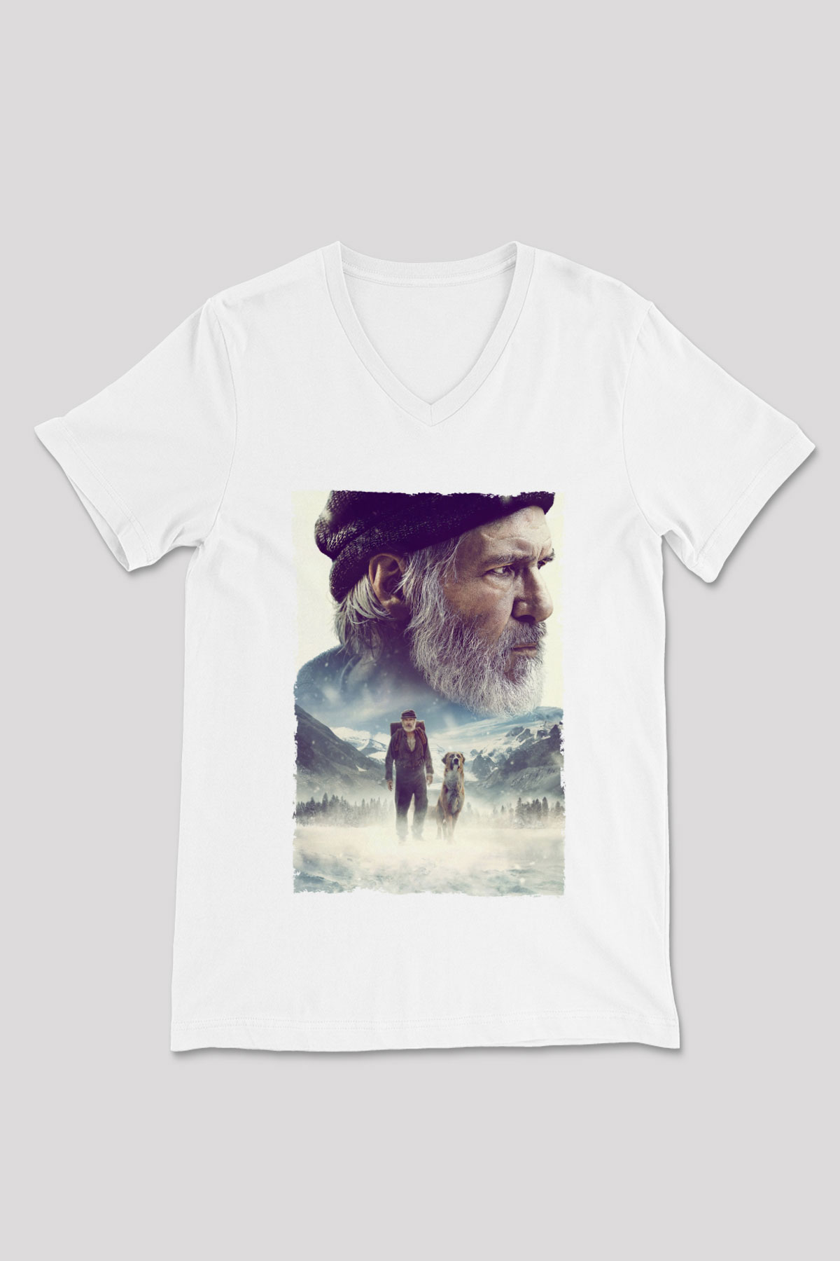 Unisex Vahşetin Çağrısı (The Call of the Wild) Baskılı Beyaz V Yaka Tişört