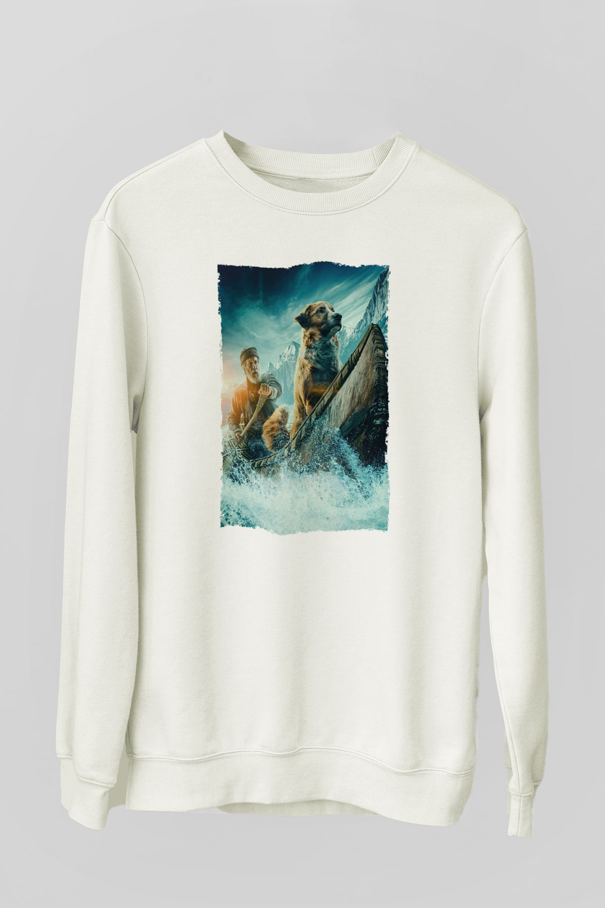 Unisex Vahşetin Çağrısı (The Call of the Wild) Baskılı Beyaz Sweatshirt