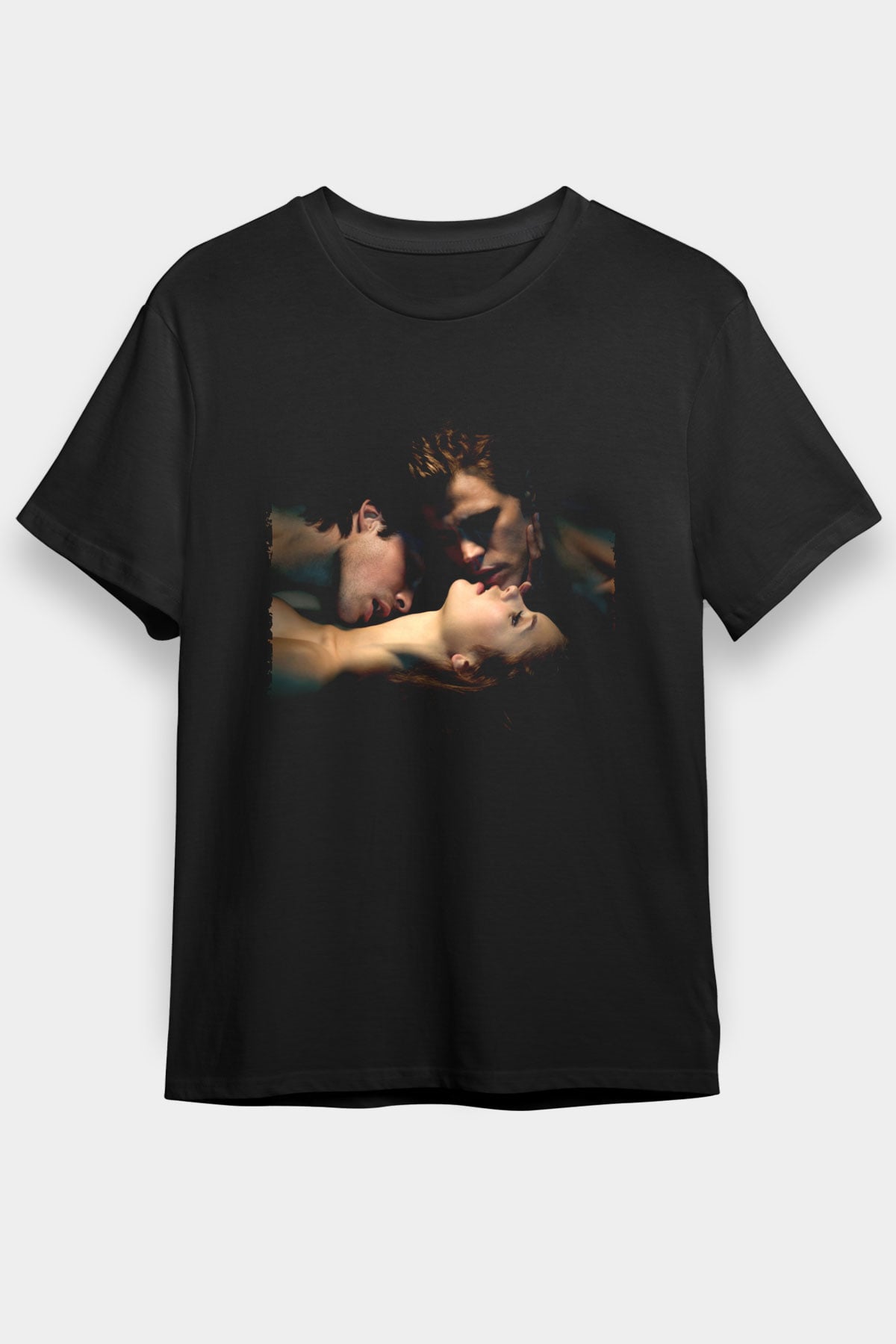Unisex Vampir Günlükleri (The Vampire Diaries) Baskılı Siyah Tişört
