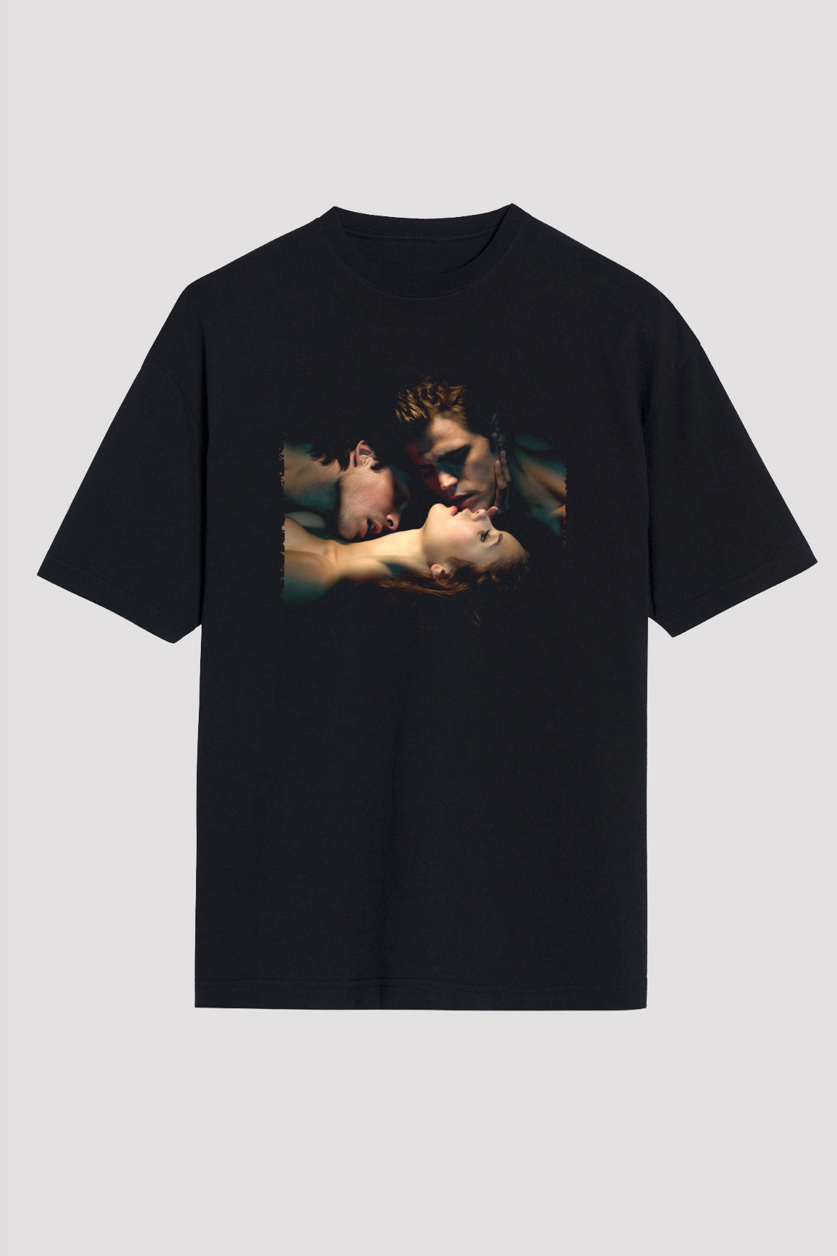 Unisex Vampir Günlükleri (The Vampire Diaries) Baskılı Siyah Oversize Tişört