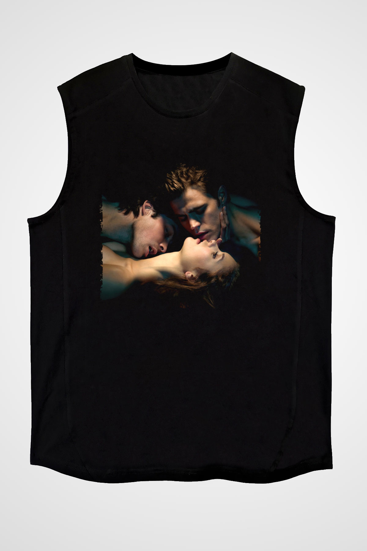 Unisex Vampir Günlükleri (The Vampire Diaries) Baskılı Siyah Kolsuz Tişört