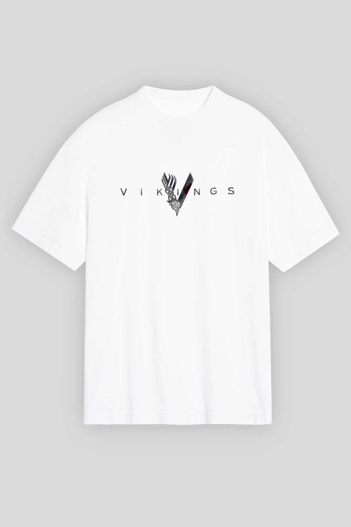 Unisex Vikings Baskılı Beyaz T-shirt