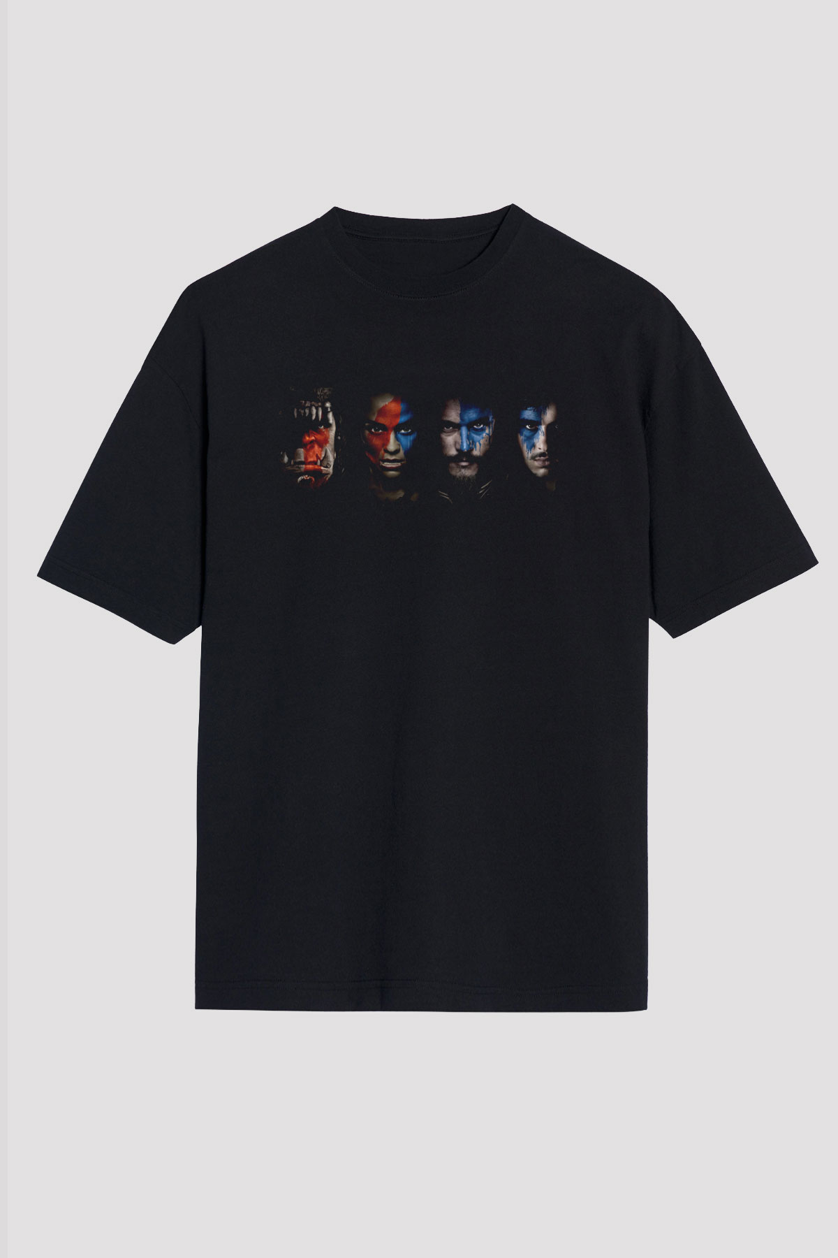 Unisex Warcraft Baskılı Siyah Oversize T-shirt