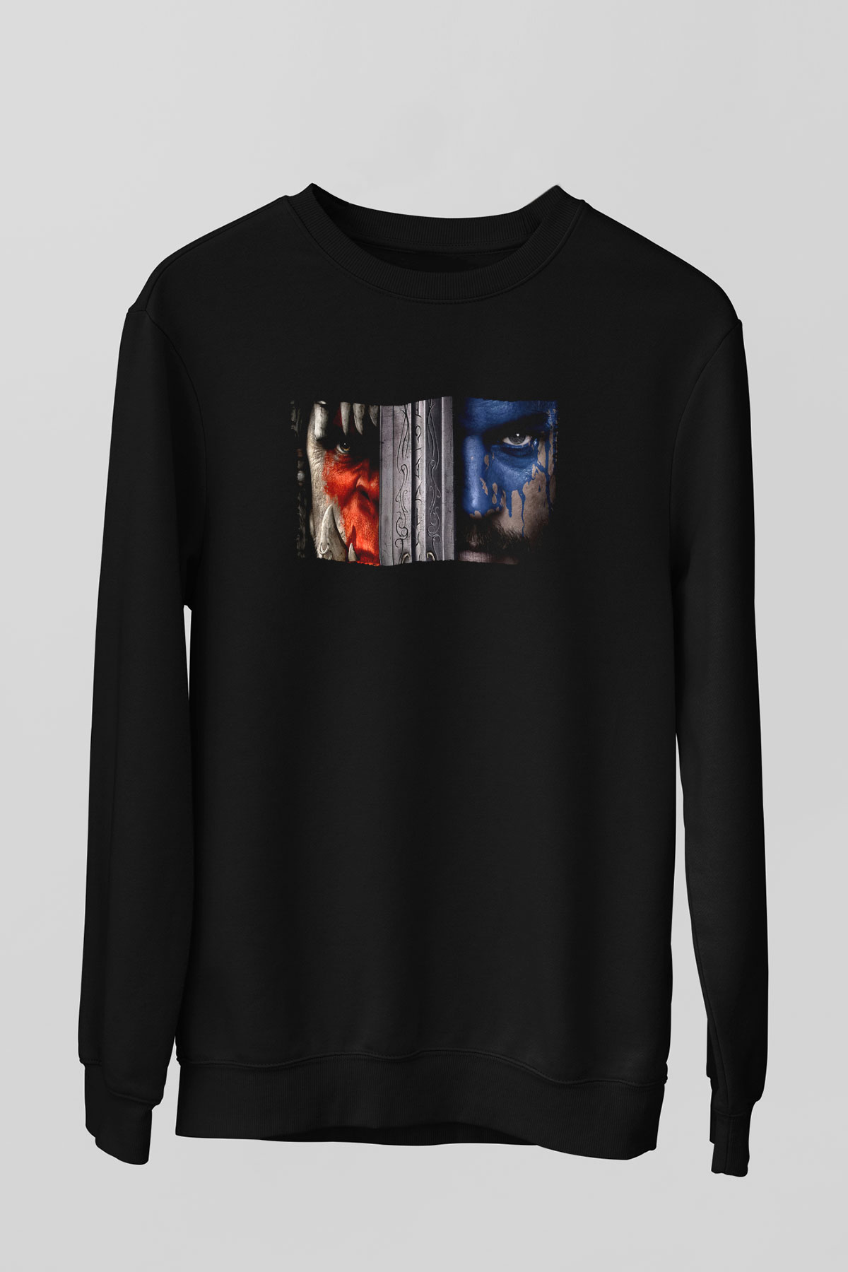 Unisex Warcraft Baskılı Siyah Sweatshirt