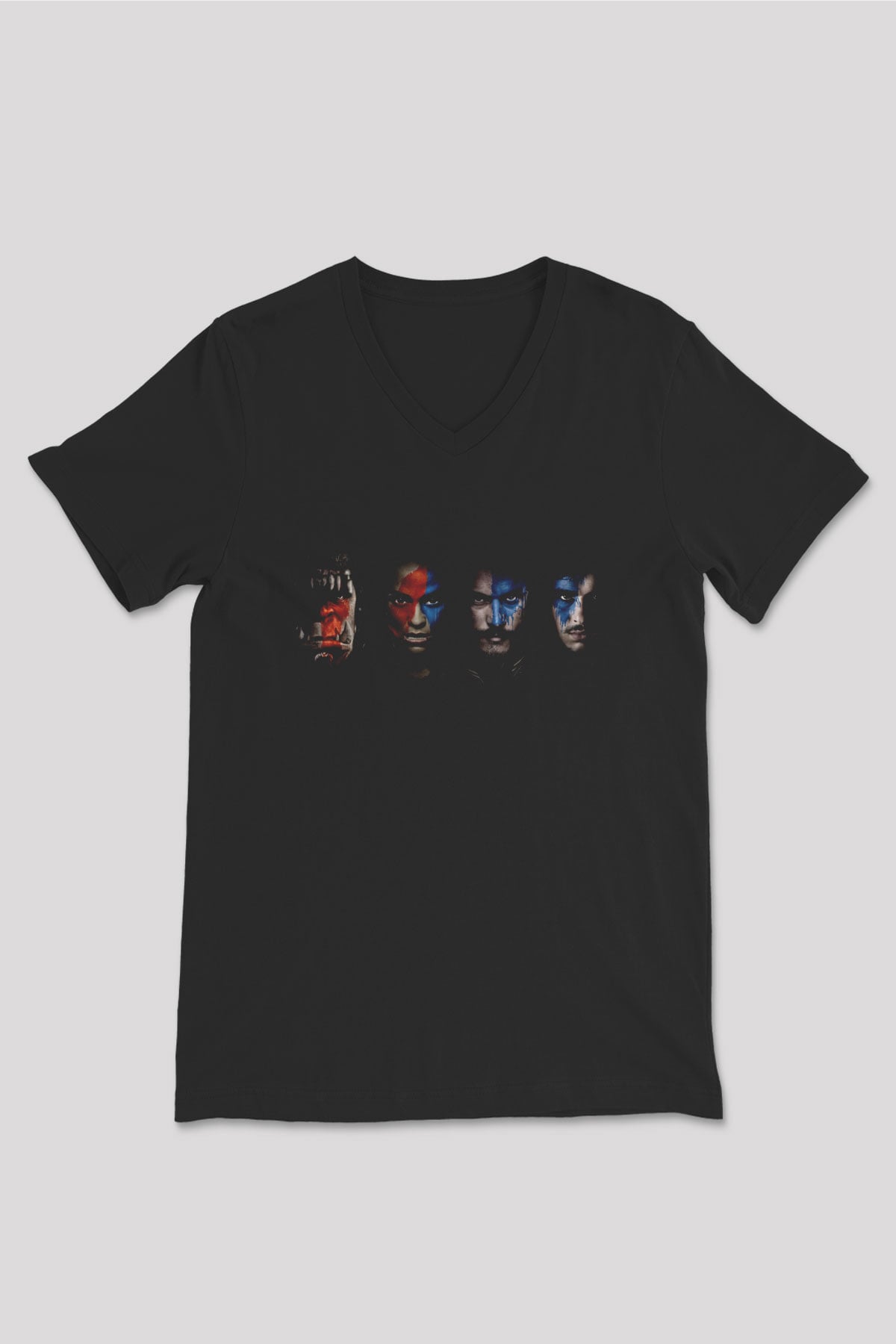 Unisex Warcraft Baskılı Siyah V Yaka T-shirt
