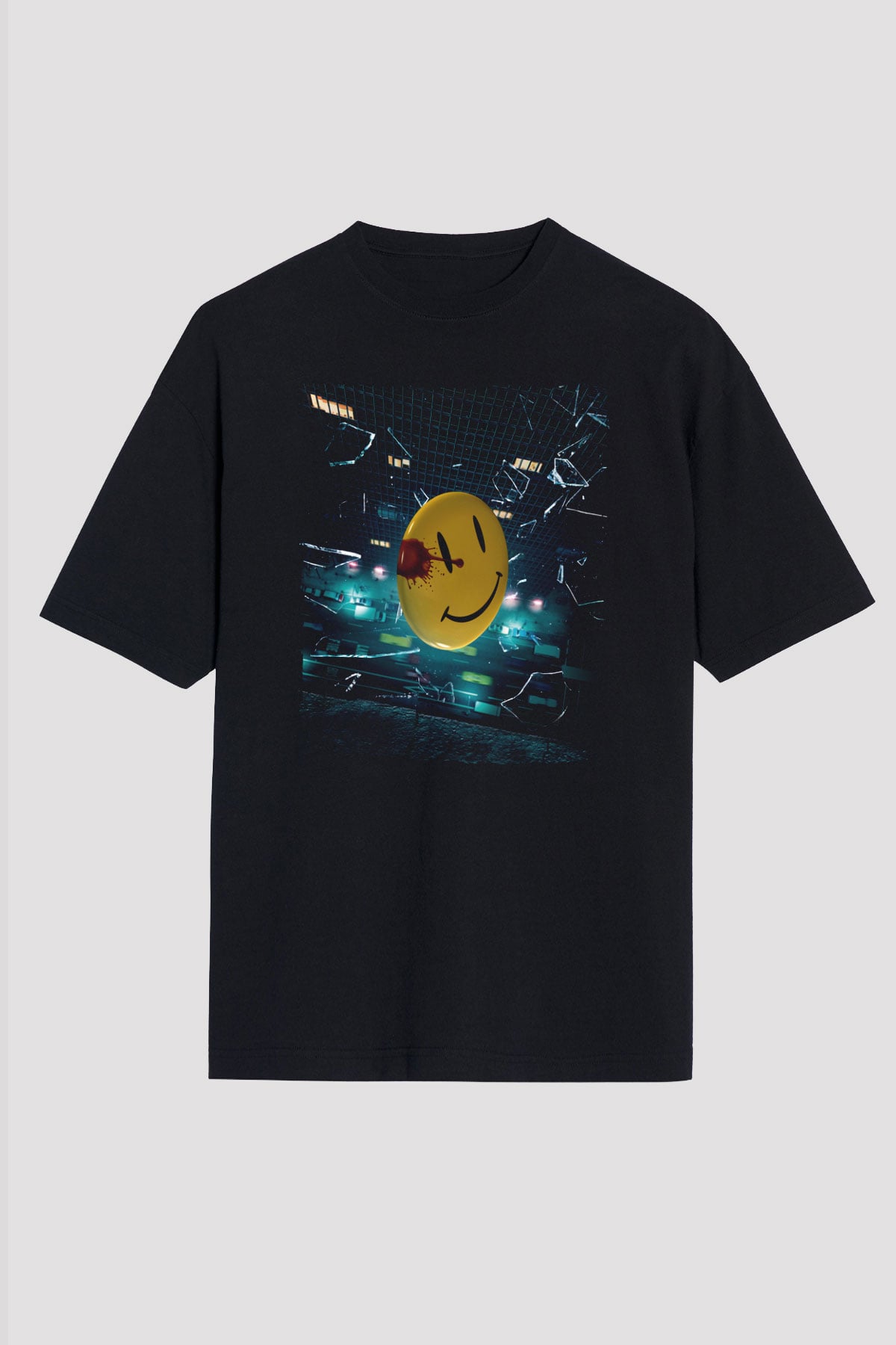 Unisex Watchmen Baskılı Siyah Oversize Tişört