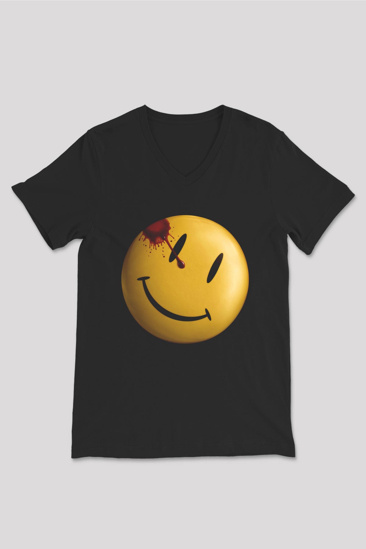 Unisex Watchmen Baskılı Siyah V Yaka T-shirt