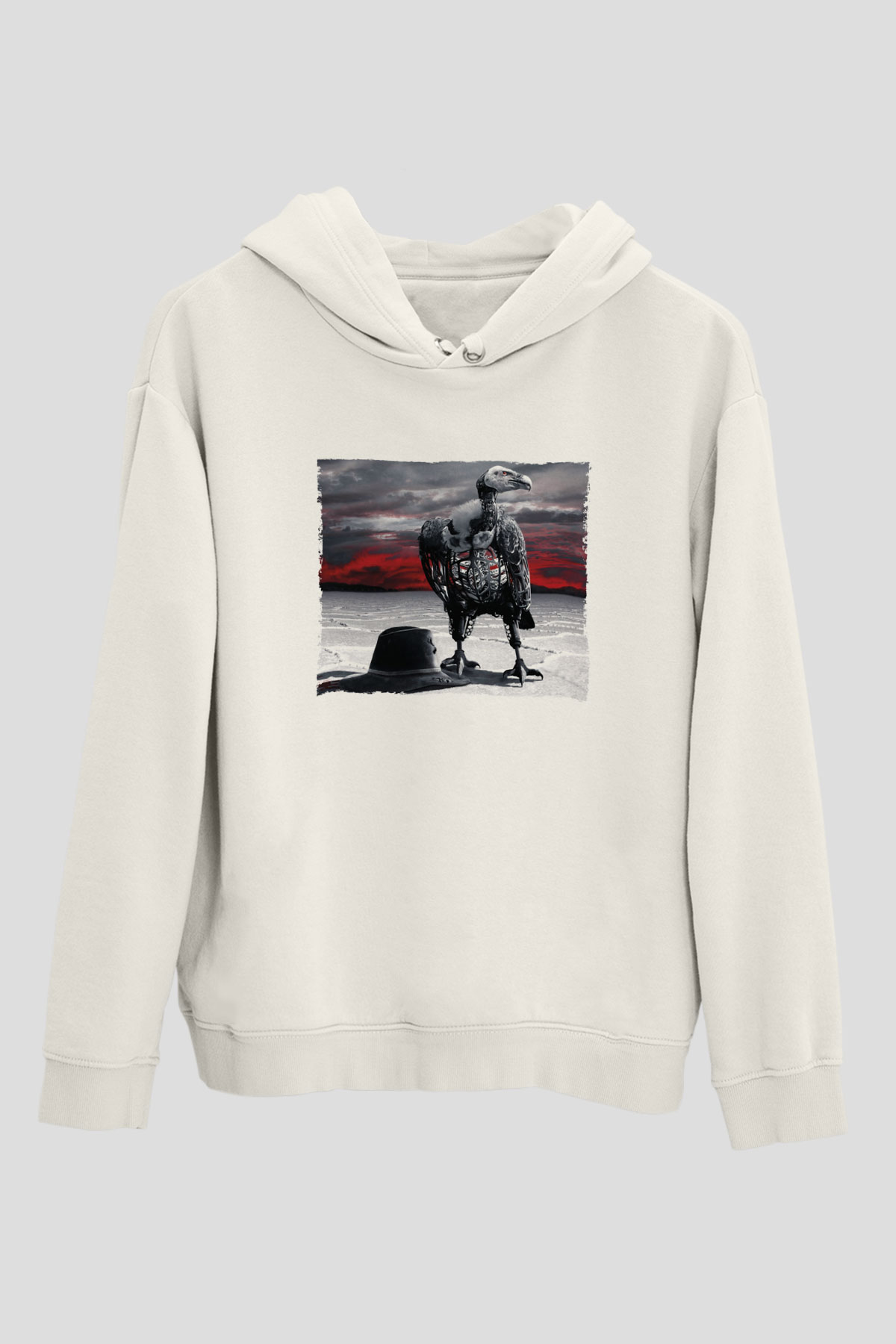 Unisex Westworld Baskılı Beyaz Kapüşonlu Sweatshirt