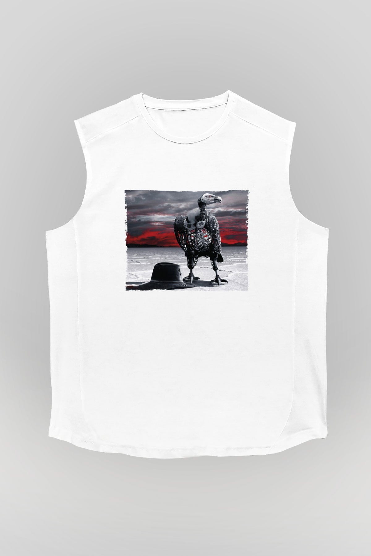 Unisex Westworld Baskılı Beyaz Kolsuz Tişört