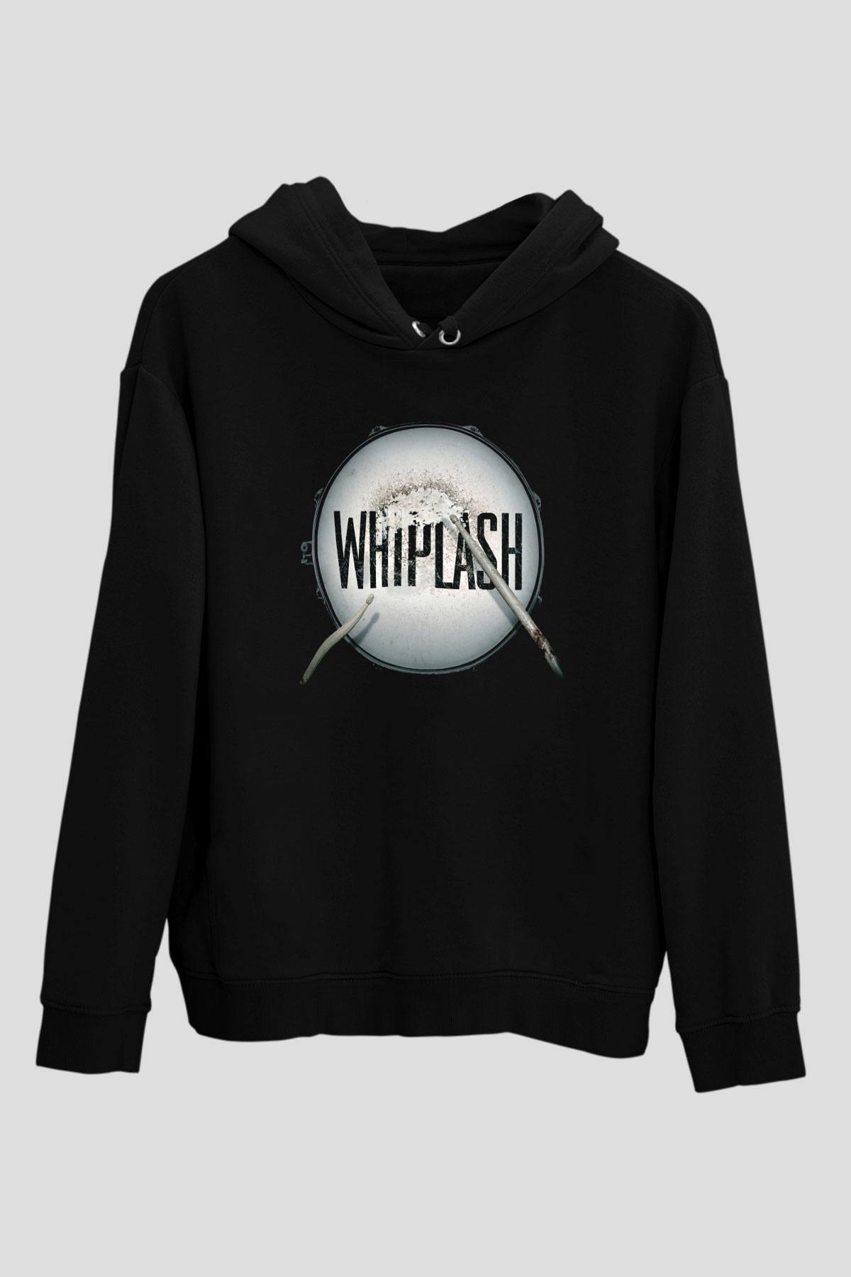 Unisex Whiplash Baskılı Siyah Kapüşonlu Sweatshirt
