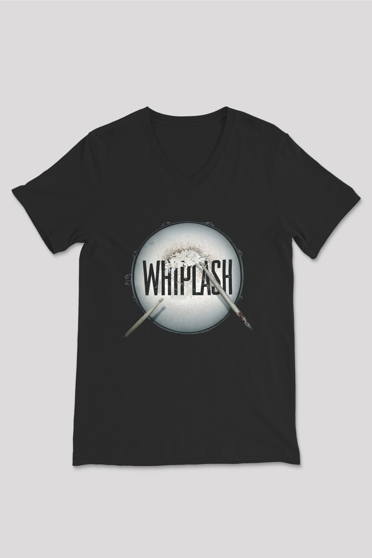 Unisex Whiplash Baskılı Siyah V Yaka Tshirt