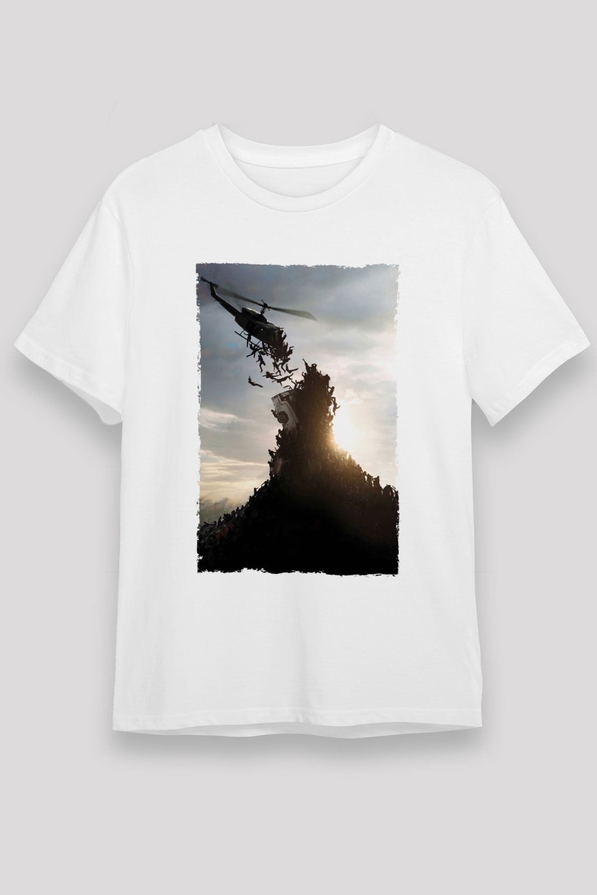 Unisex World War Z Baskılı Beyaz Tişört
