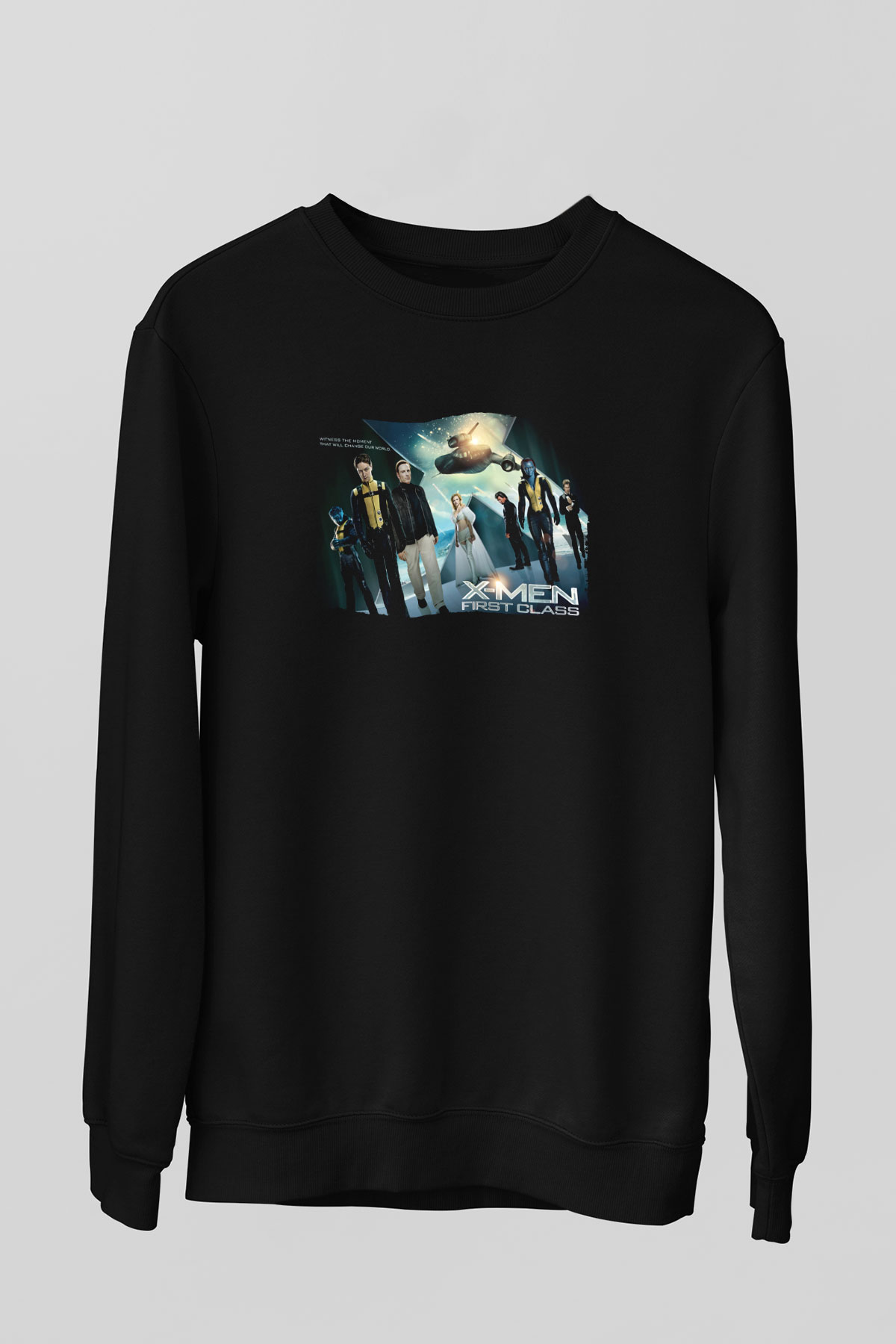 Unisex X-Men Birinci Sınıf Baskılı Siyah Sweatshirt