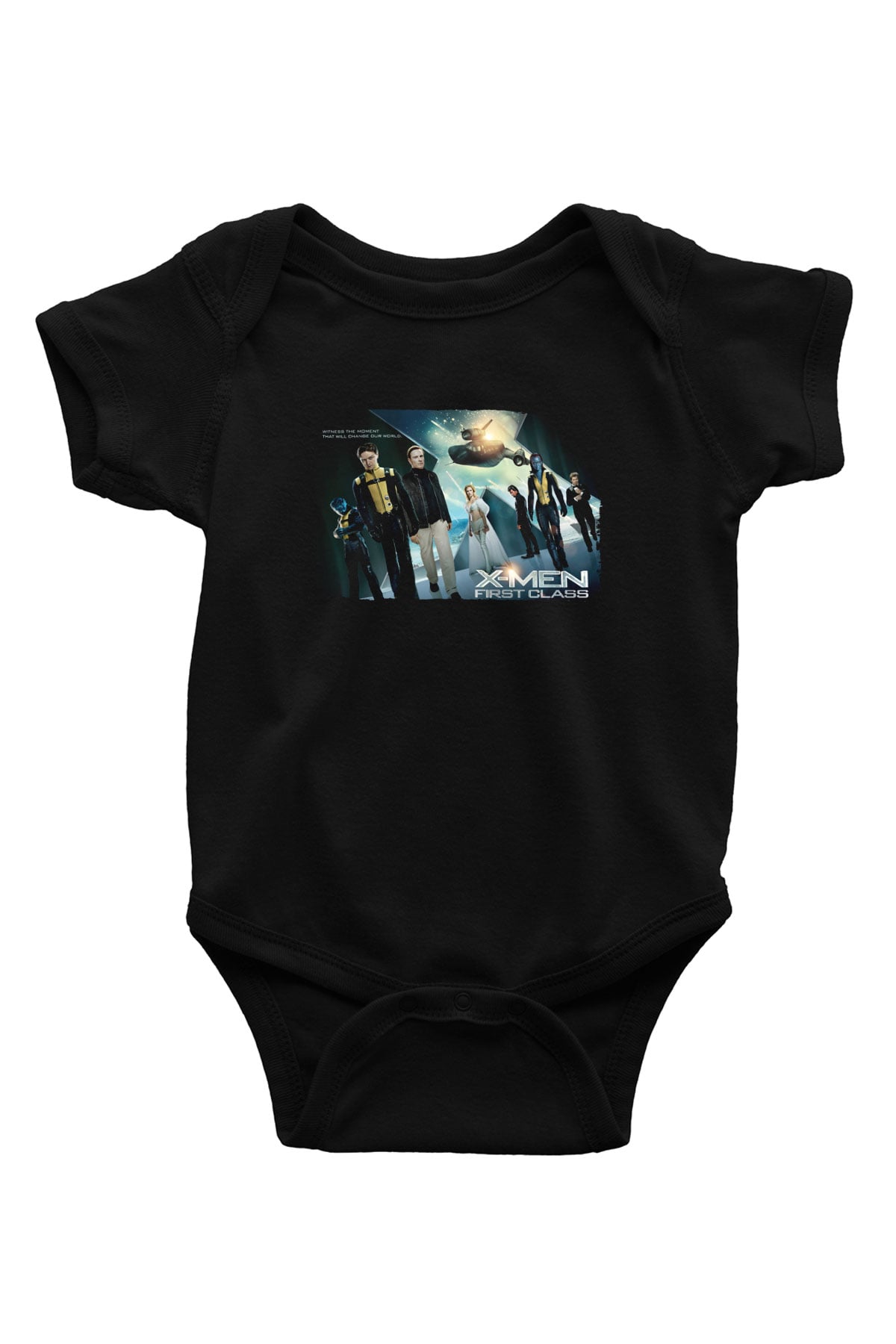 Unisex X-Men Birinci Sınıf Baskılı Siyah Bebek Body - Zıbın